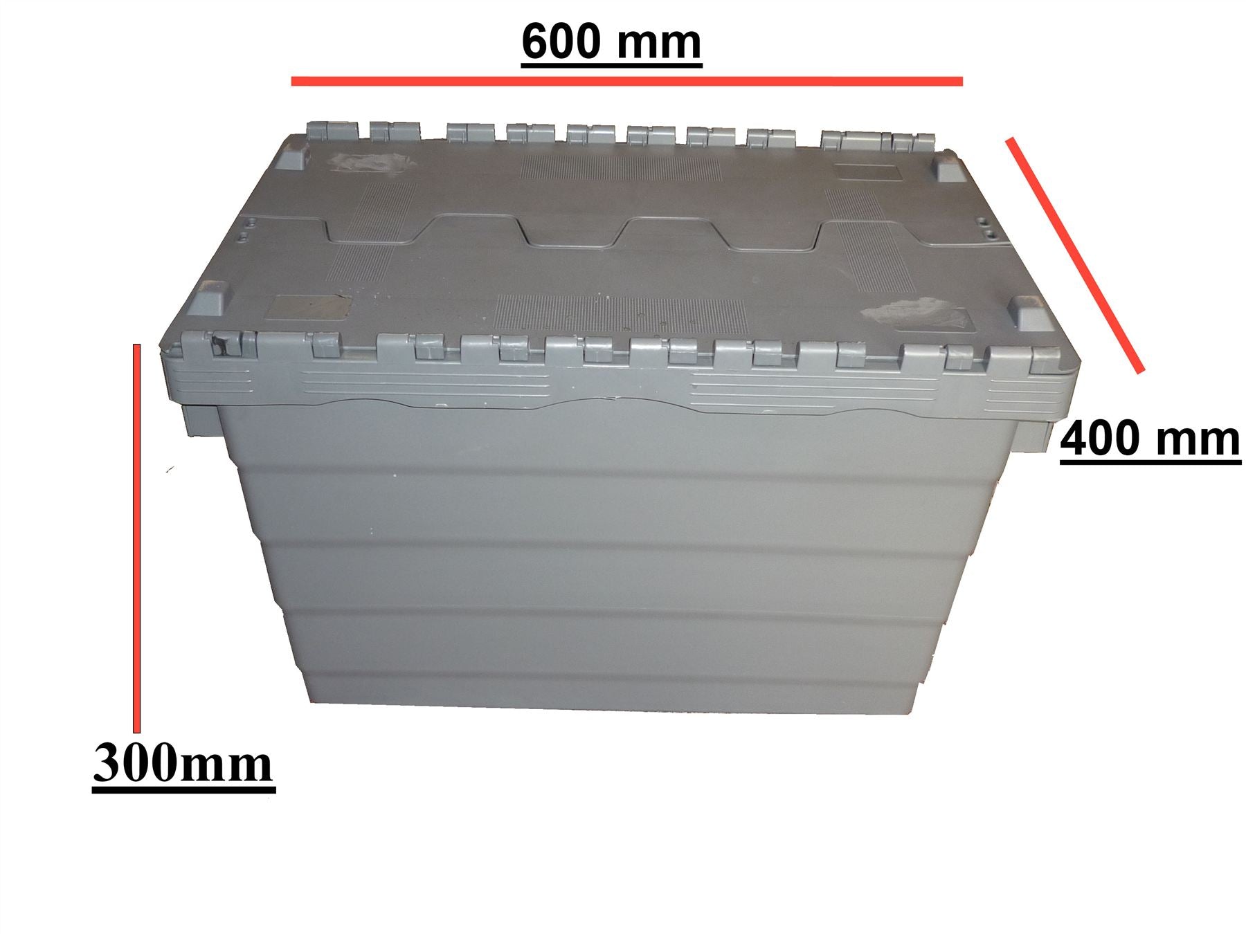 Heavy Duty Industrial Plastic Storage Distribution Box Boxes Attached Lids 60 Lt