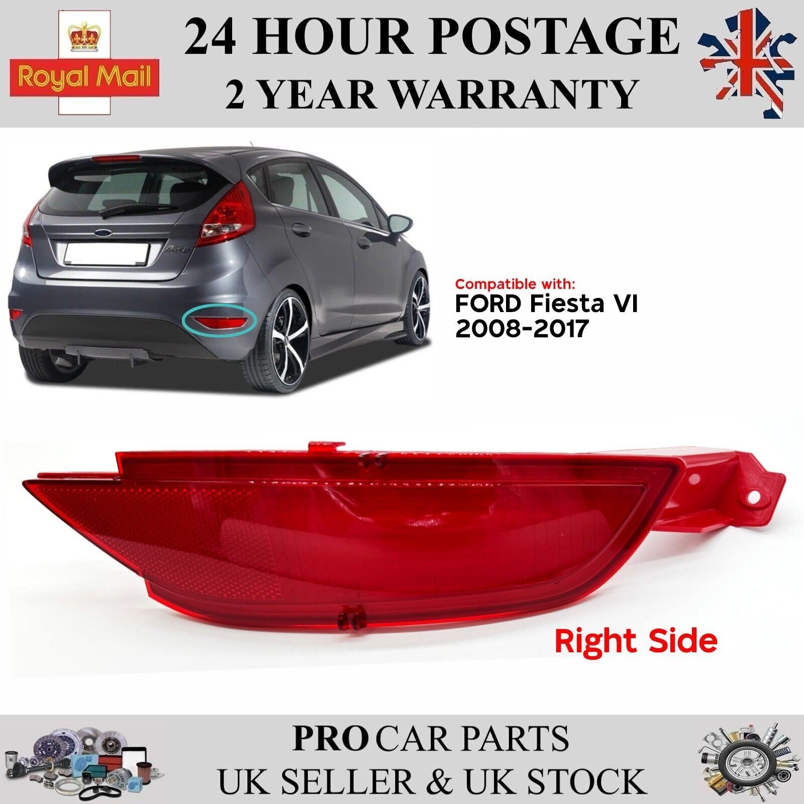 For Ford Fiesta VI Rear Bumper Reflector Right Side 8A6117A849AA