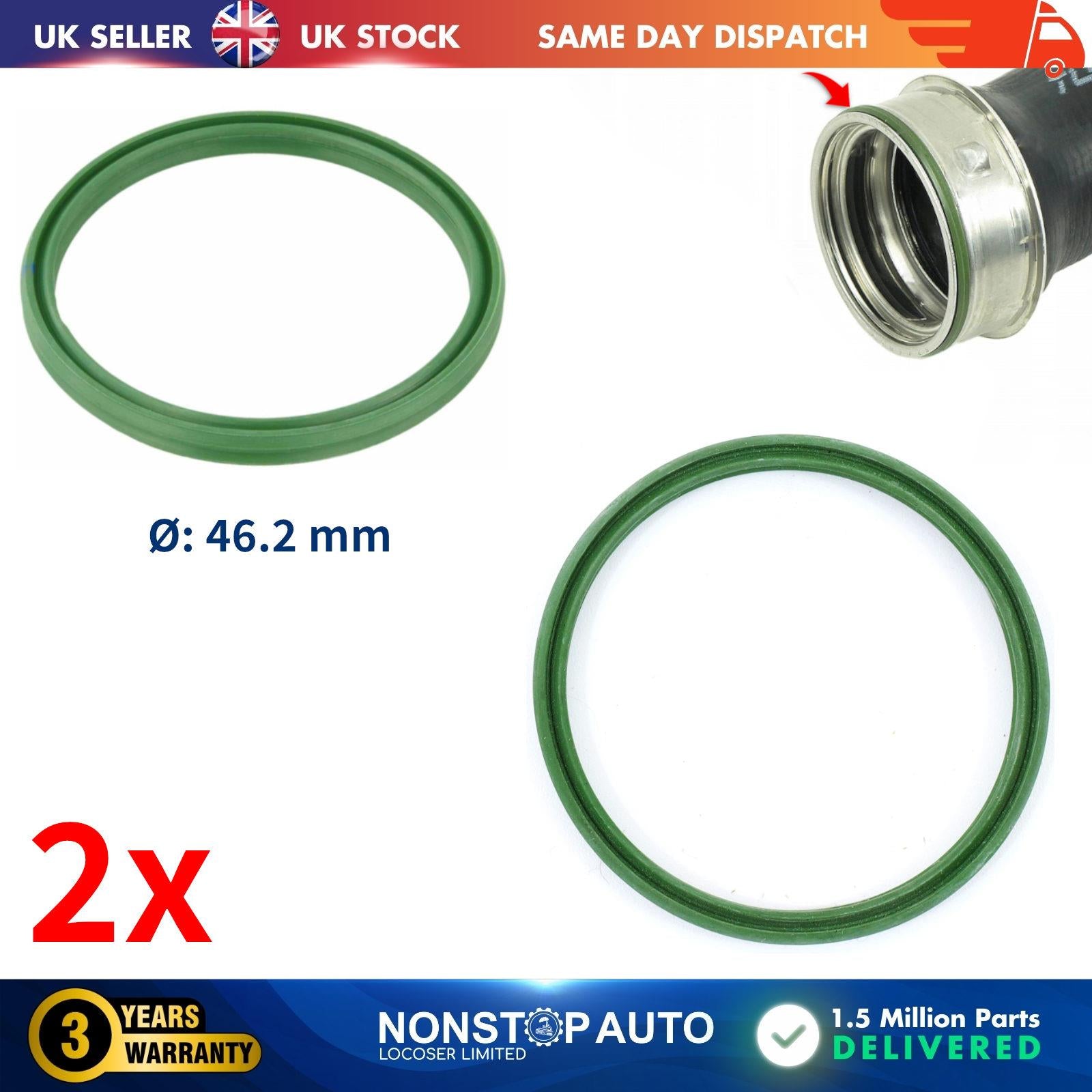 2X INTERCOOLER TURBO HOSE SEAL O-RING 46.20 mm FOR VW Golf V VI EOS JETTA V PASSAT B6 POLO IV SCIROCCO III TOUAREG I II TRANSPORTER T5 SKODA FABIA OCTAVIA II ROOMSTER SEAT ALTEA XL CORDOBA II IBIZA III LEON II TOLEDO III AUDI A3 Q7 TT 3C0145117B