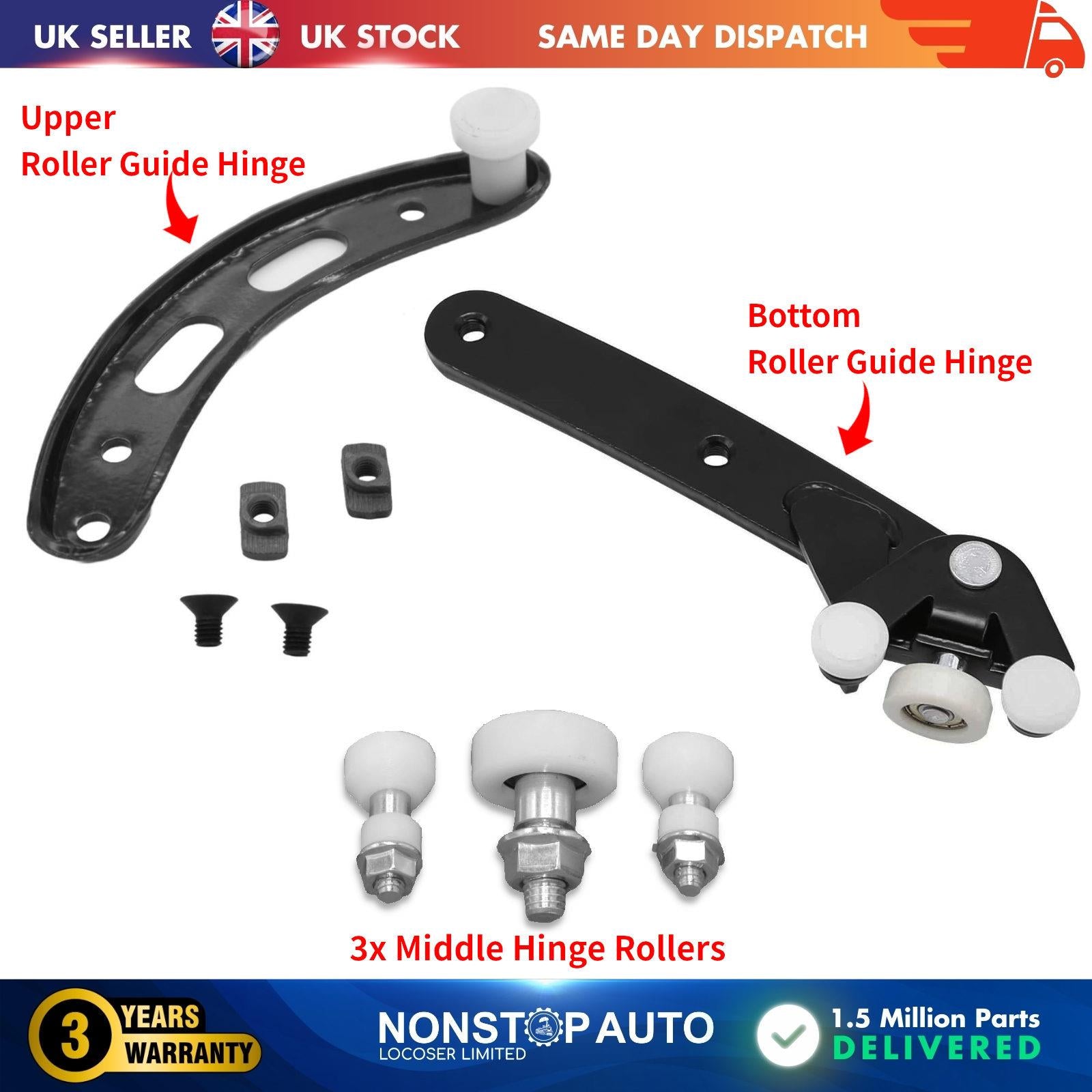 3X SLIDING SIDE DOOR ROLLER GUIDE HINGE SET LOWER MIDDLE UPPER LEFT FOR VW CADDY 2004-2010