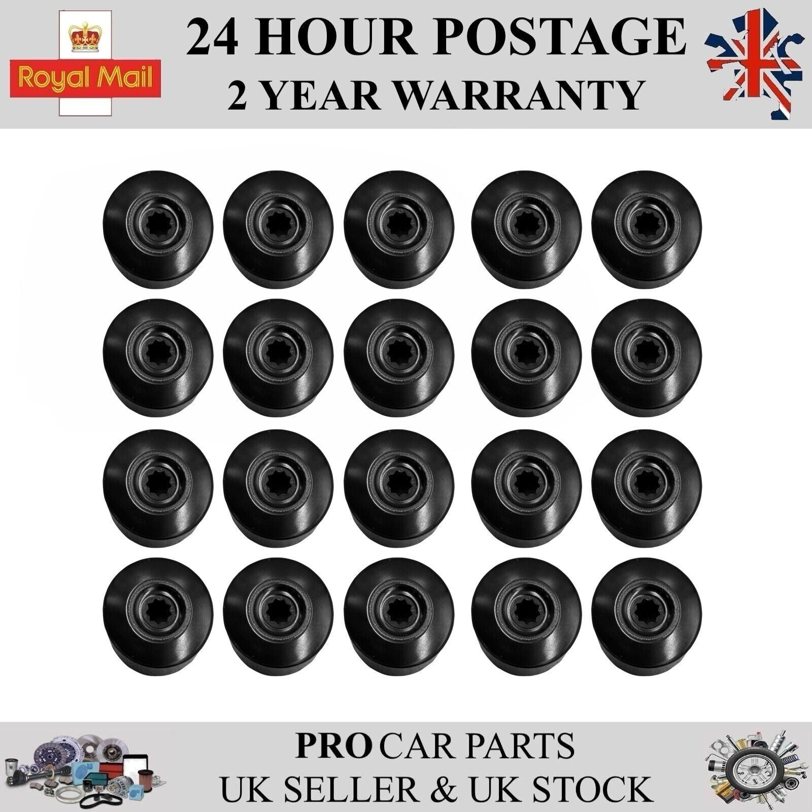 20X Wheel Nut Bolt Plastic Cover Cap Black Fits VW Skoda 1K0601173