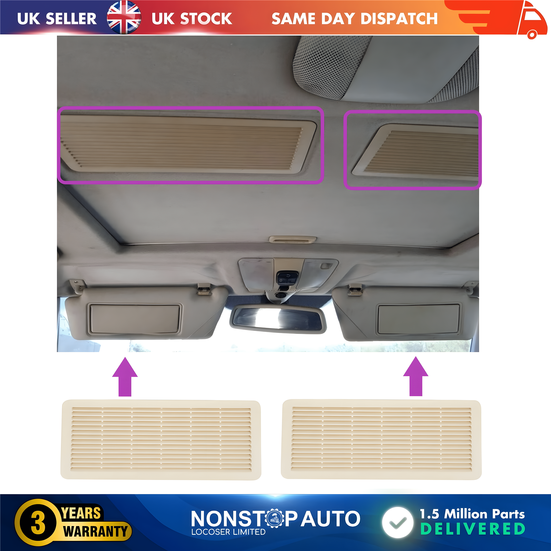 2X Sunroof Grille Vent Cover Beige For MERCEDES W202 W203 W208 W209 W210 W211 W215 W219 W220 W240 W140 A2117840644