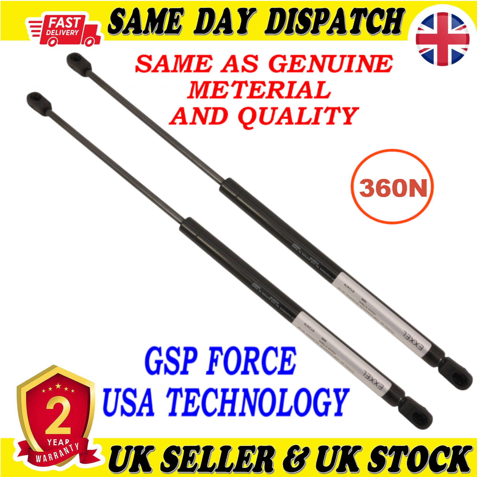 2X TAILGATE BOOT GAS STRUTS 360 Newton FOR NISSAN MICRA III 90450AX000