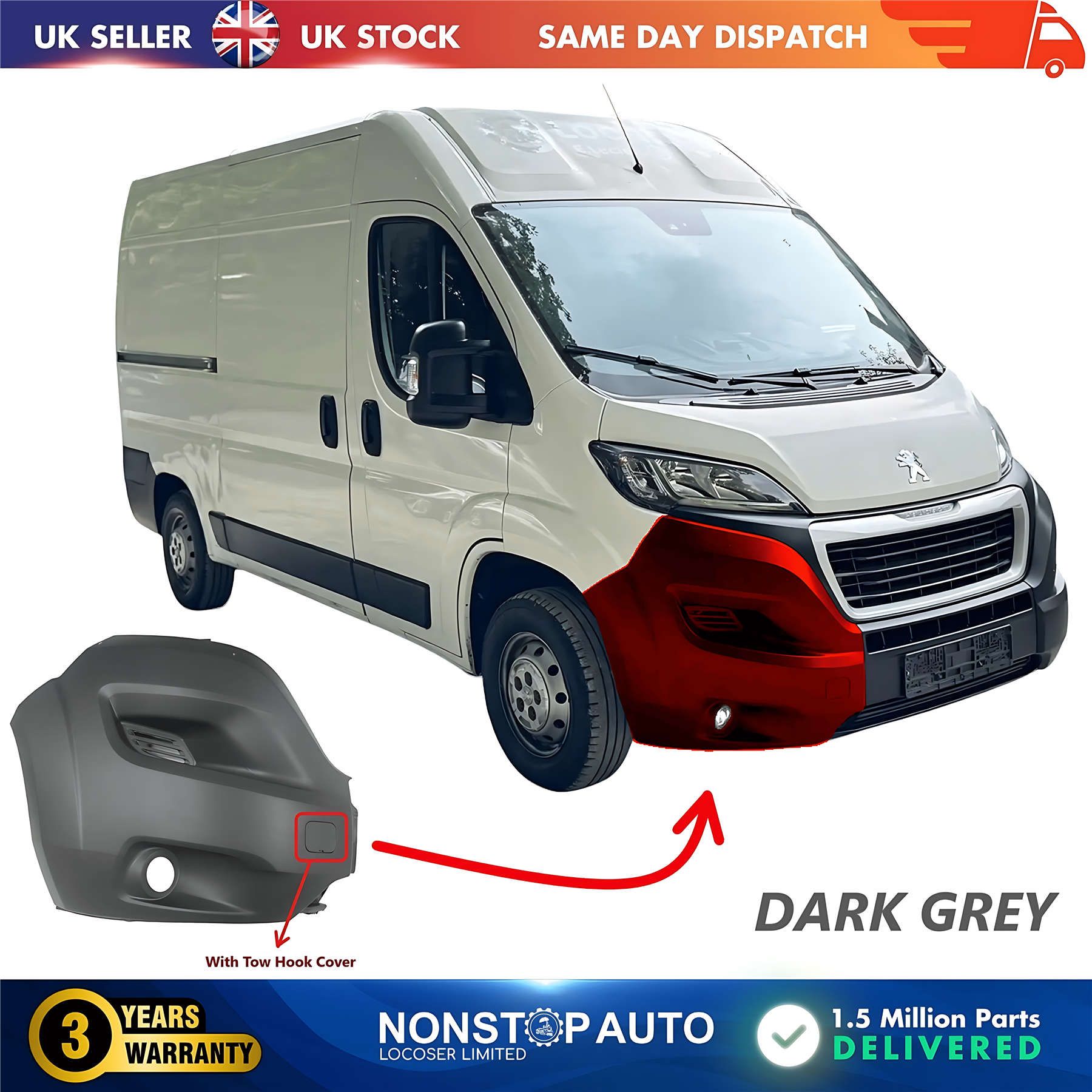 Front Bumper Corner Cap Right With Fog Hole For PEUGEOT Boxer 2014 on 1612429980