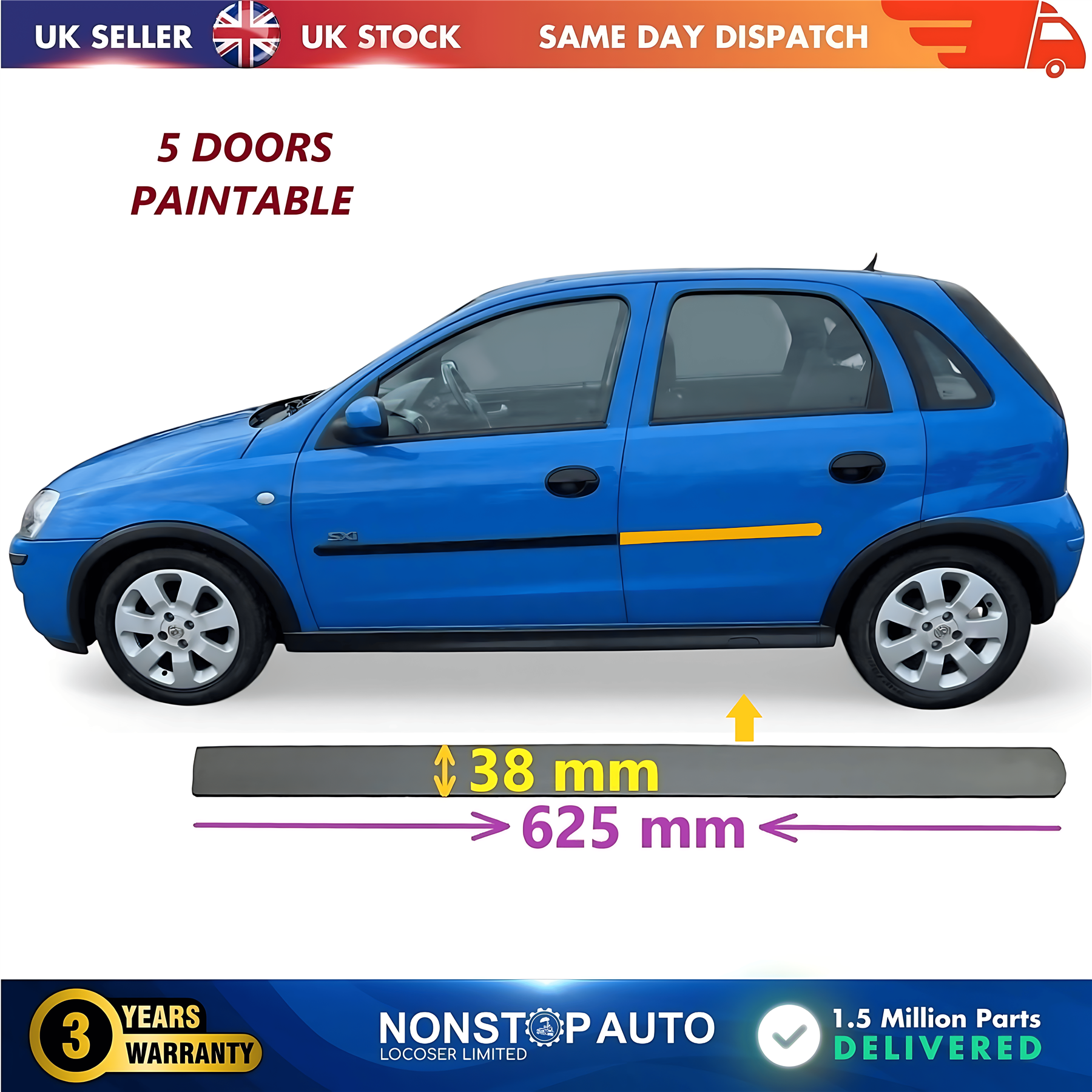 Door Moulding Trim Panel Paintable Rear Left For VAUXHALL Corsa C 2001-2006 5171191