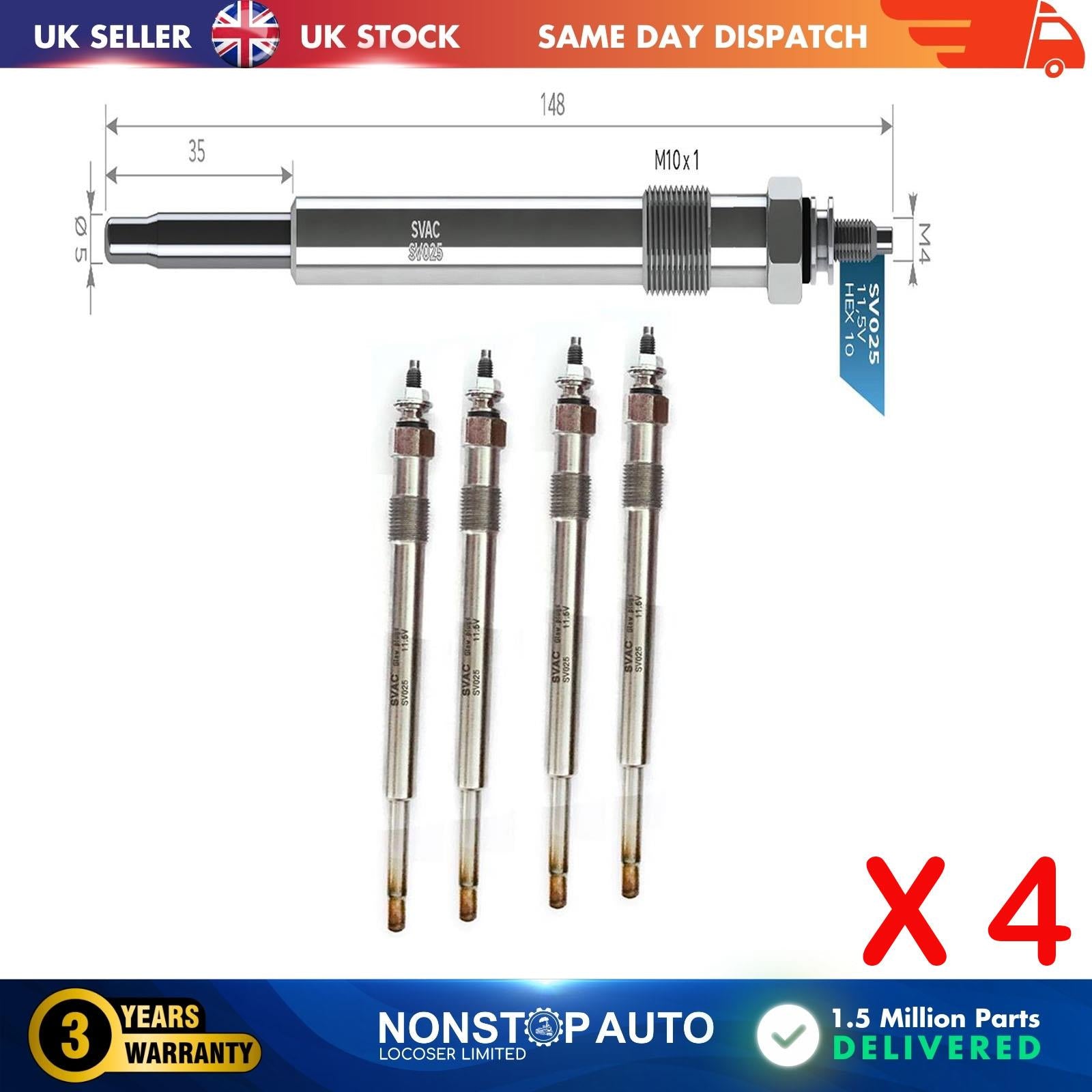 4X Glow Plugs For PIAGGIO Porter 1.2 D 596089