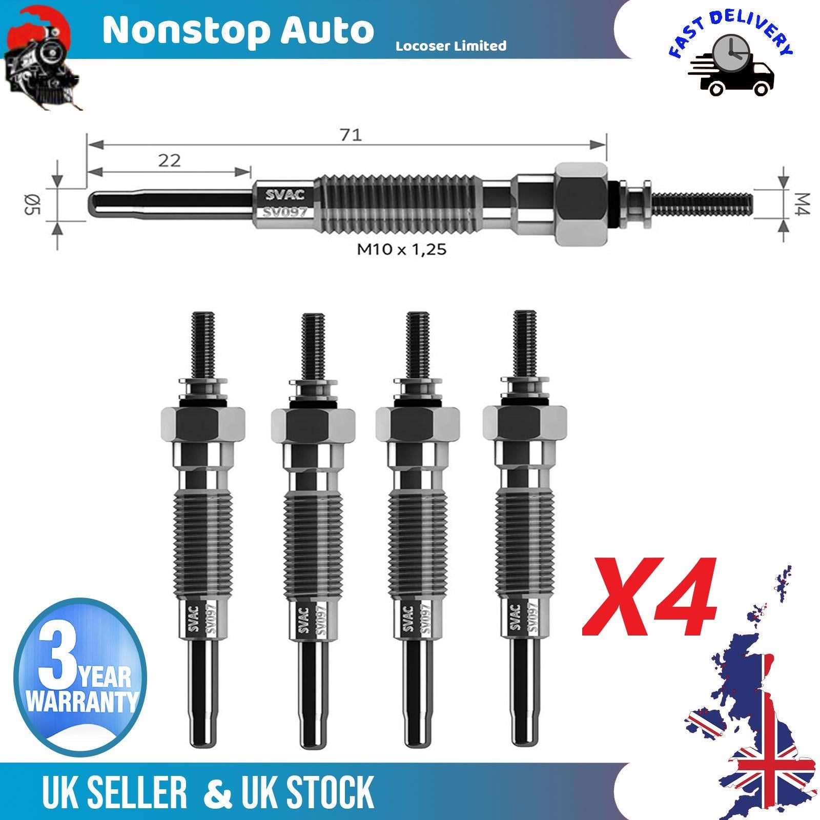 4X Glow Plugs For NISSAN Patrol GR V Wagon 2.8 TD TDiC 110654P400
