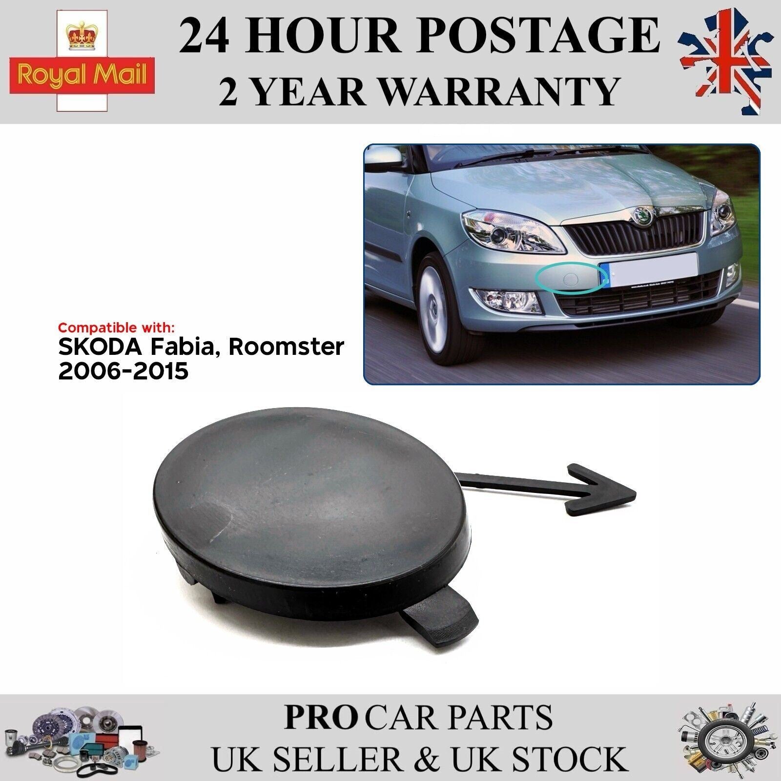 FOR SKODA ROOMSTER FABIA MK2 FRONT BUMPER TOWING EYE COVER CAP 5J0807241