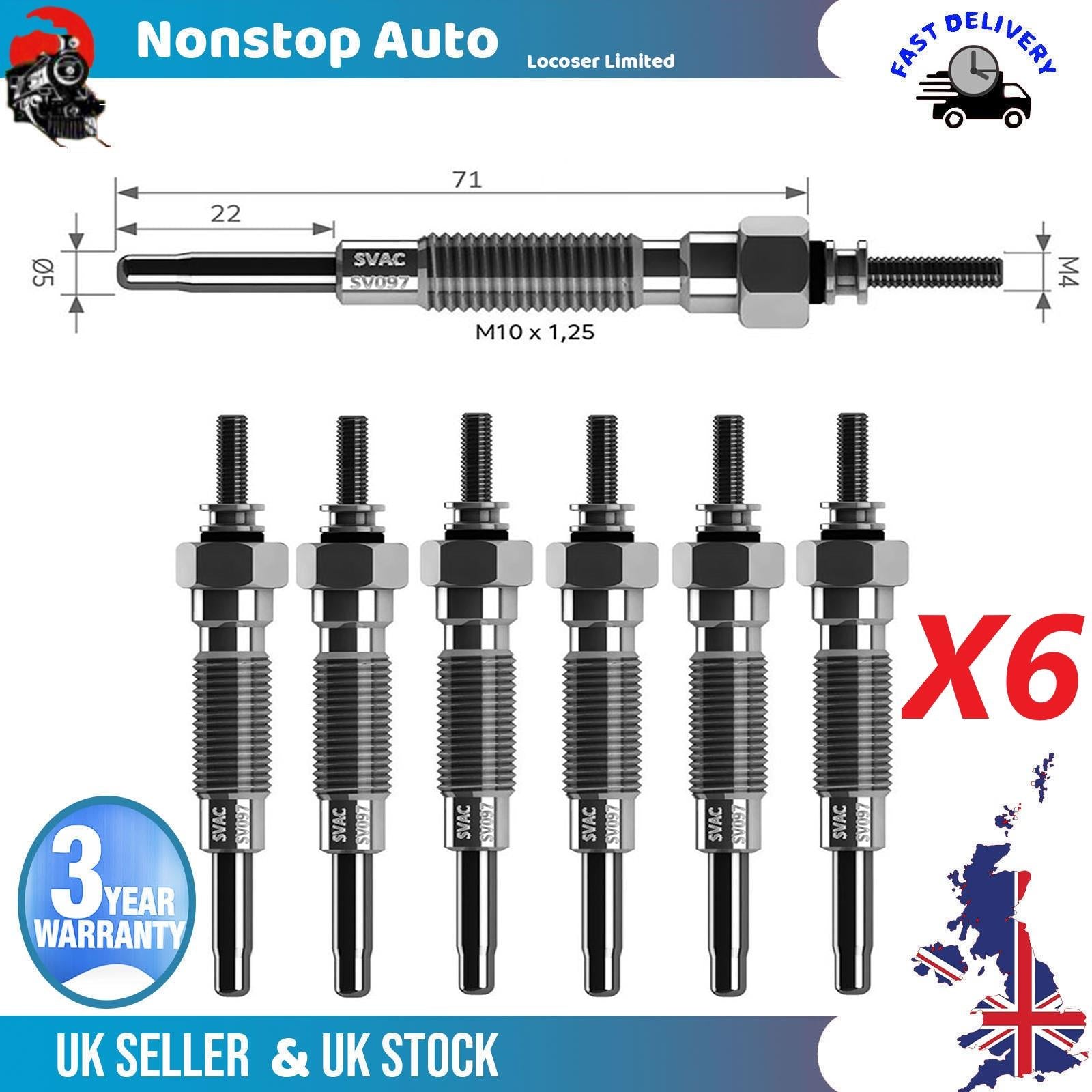 6X Glow Plugs For NISSAN Patrol GR V Wagon 2.8 TD TDiC 110654P400