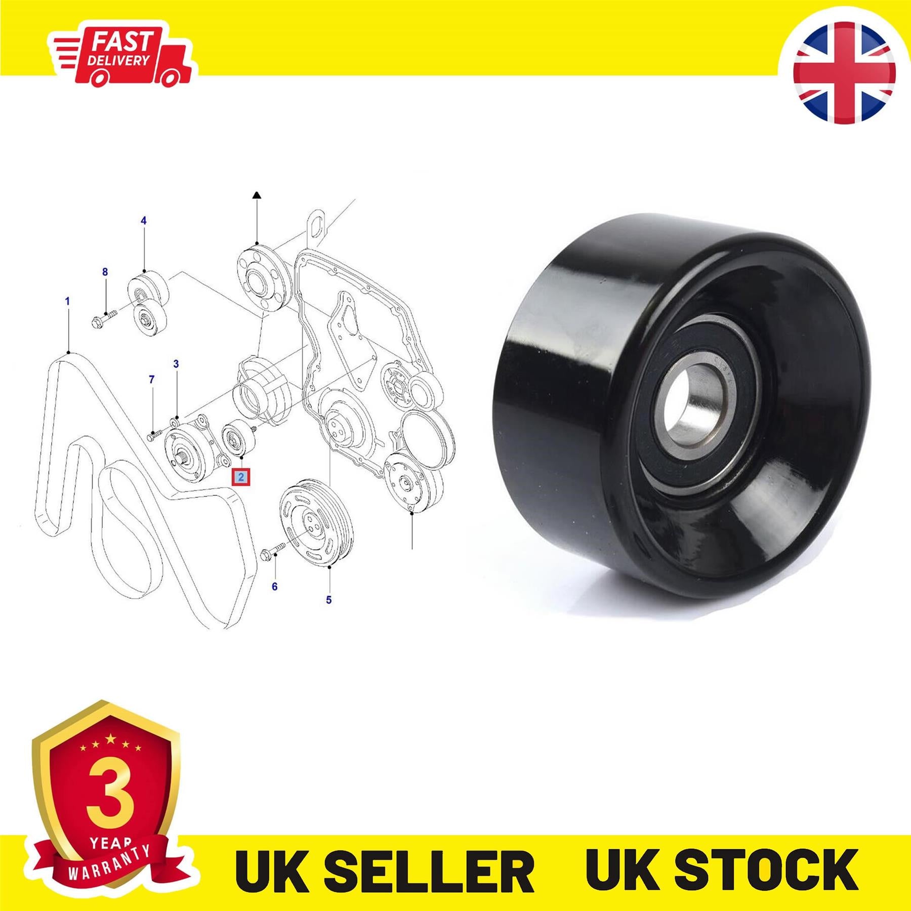 Fan Belt Tensioner Pulley Fits FORD Transit MK6 2.4 RWD LTI TX LDV Convoy YC1E9444AD