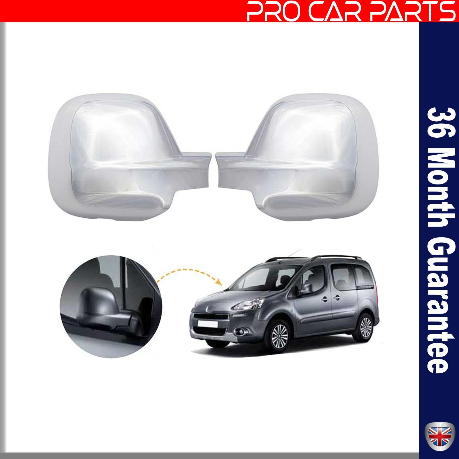 CITROEN Berlingo PEUGEOT Partner 12-20 wing mirror cover cap chrome / left&right