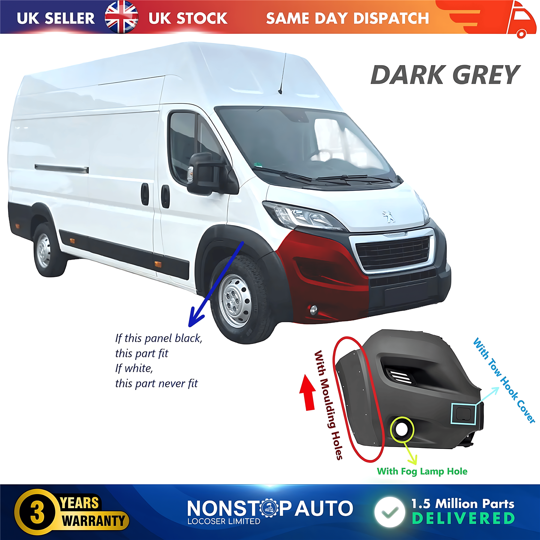 Front Bumper Corner Cap Right With Fog Hole For PEUGEOT Boxer 2014 on 1612430080