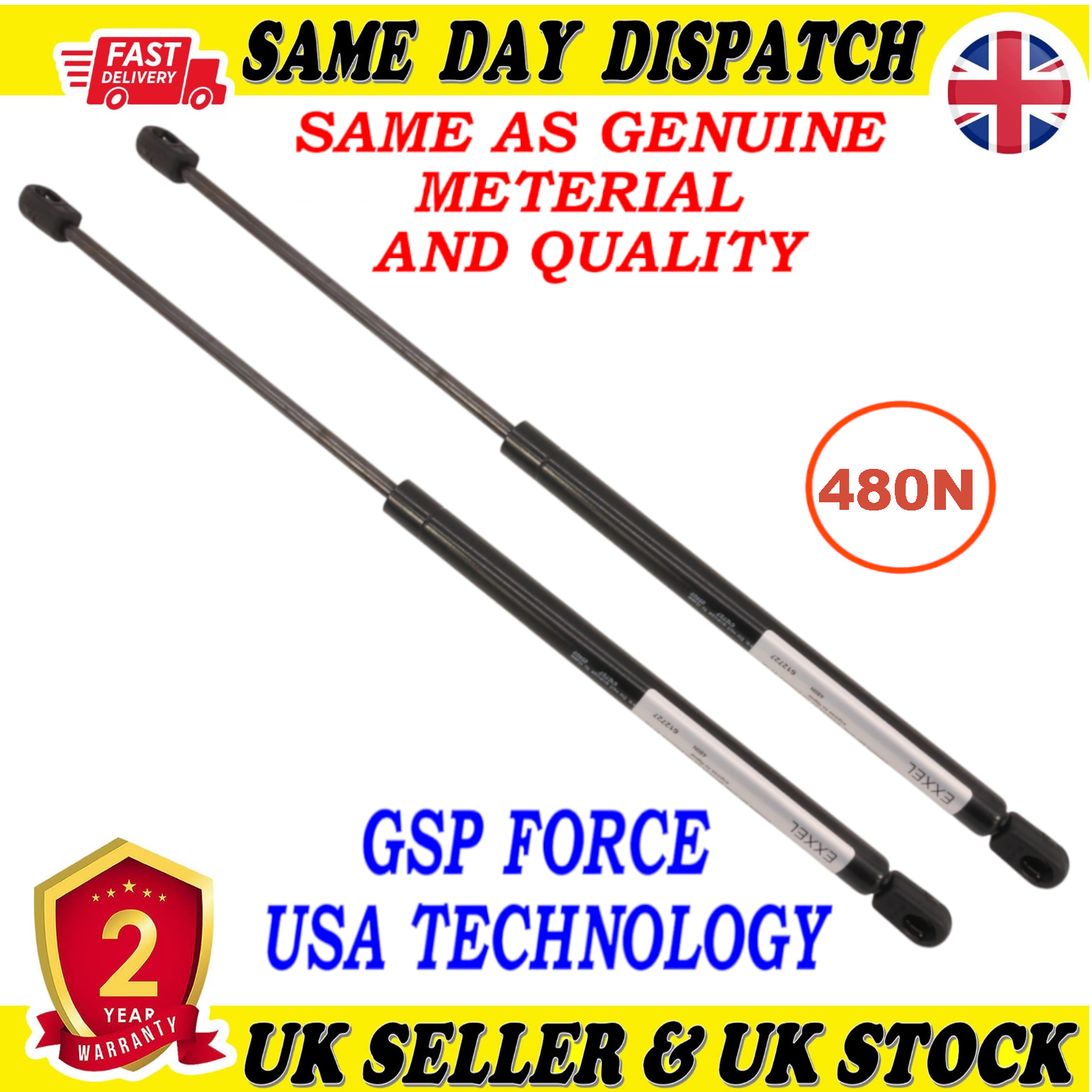 2X TAILGATE BOOT GAS STRUTS 480 Newton FOR SKODA OCTAVIA II 1Z9827550