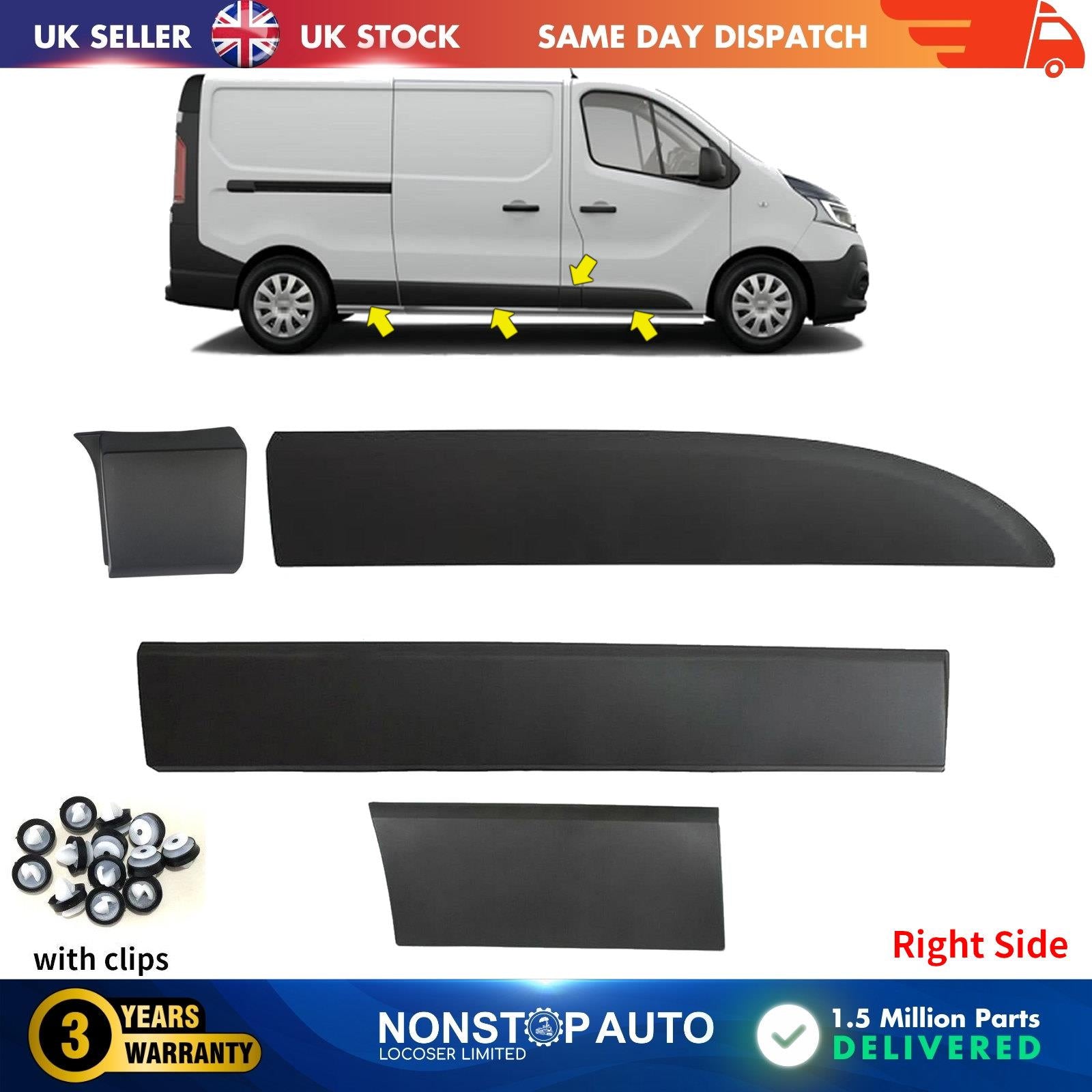 4 Pcs Side Moulding Trim Panel Set Right Side Fits RENAULT Trafic MK3 VAUXHALL Vivaro NISSAN NV300 FIAT Talento LWB