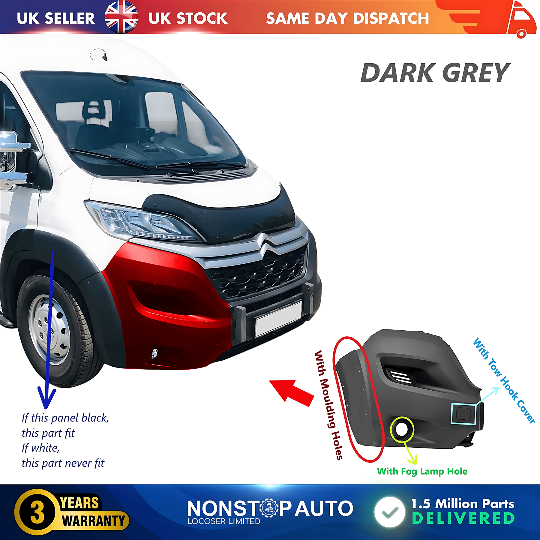 Front Bumper Corner Cap Right With Fog Hole For CITROEN Relay 2014 on 1612430080
