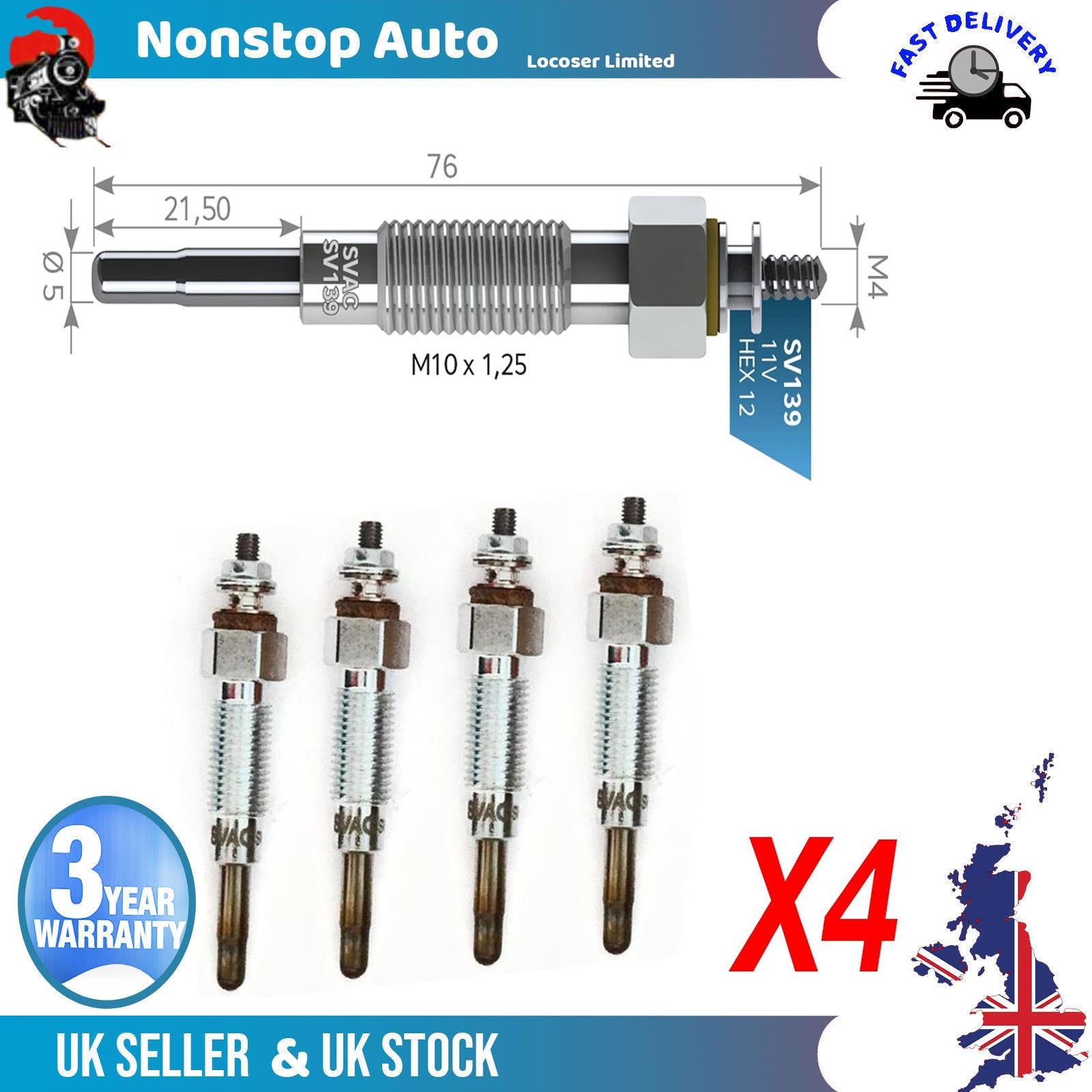 4X Glow Plugs For MASSEY FERGUSON ISEKI 11V 62814100230A