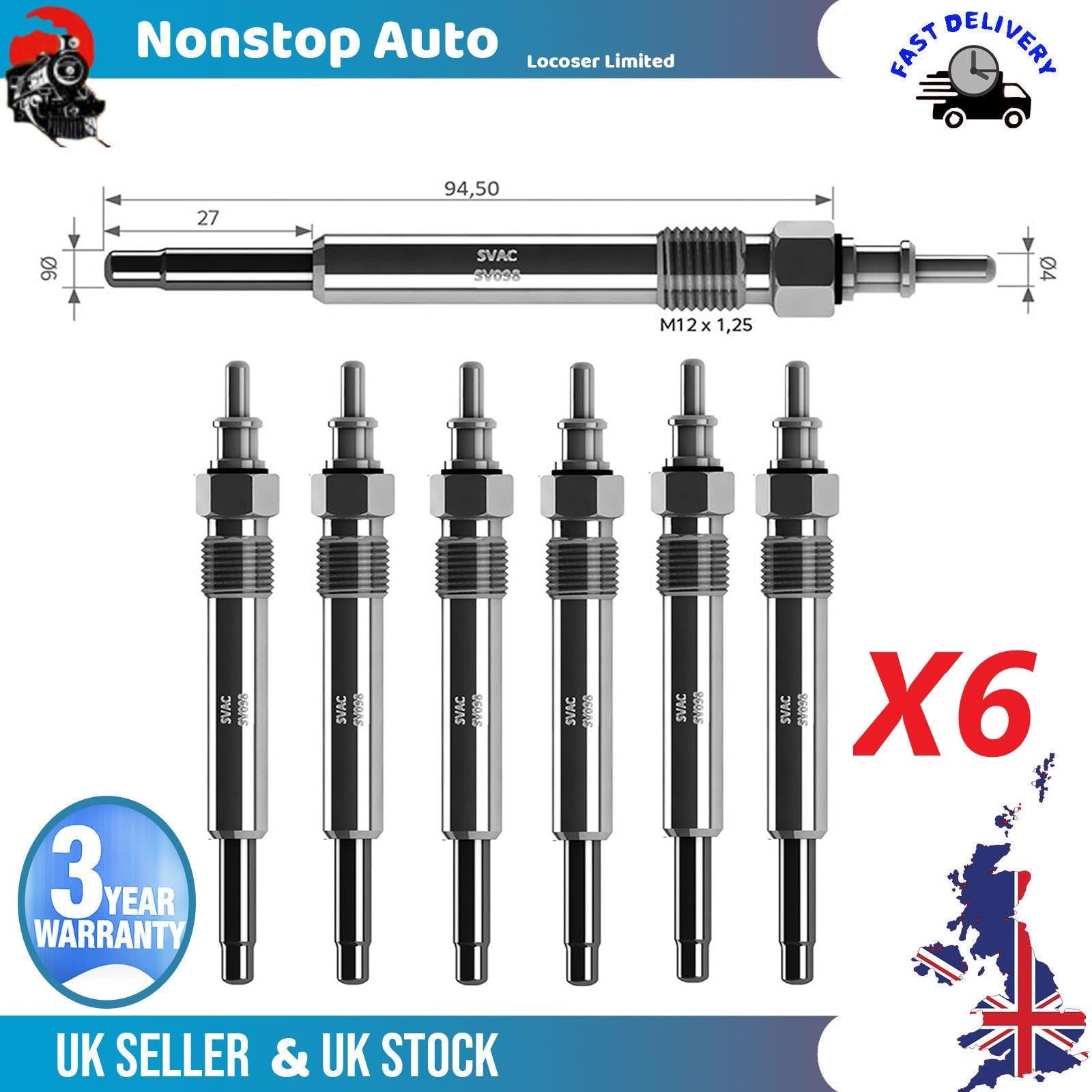 6X Glow Plugs For MERCEDES C E G S Class A0011592001