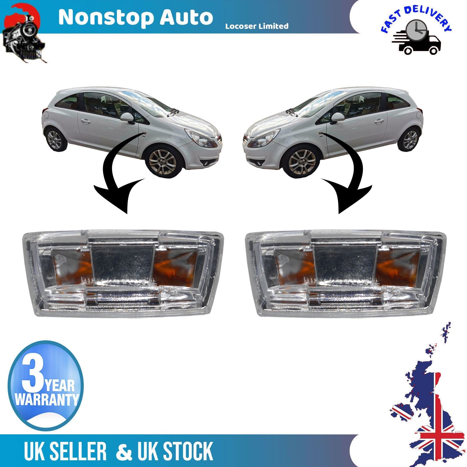 2X SIDE indicator REPEATER LENS PAIR FOR OPEL CORSA  ASTRA 1713424 1713423