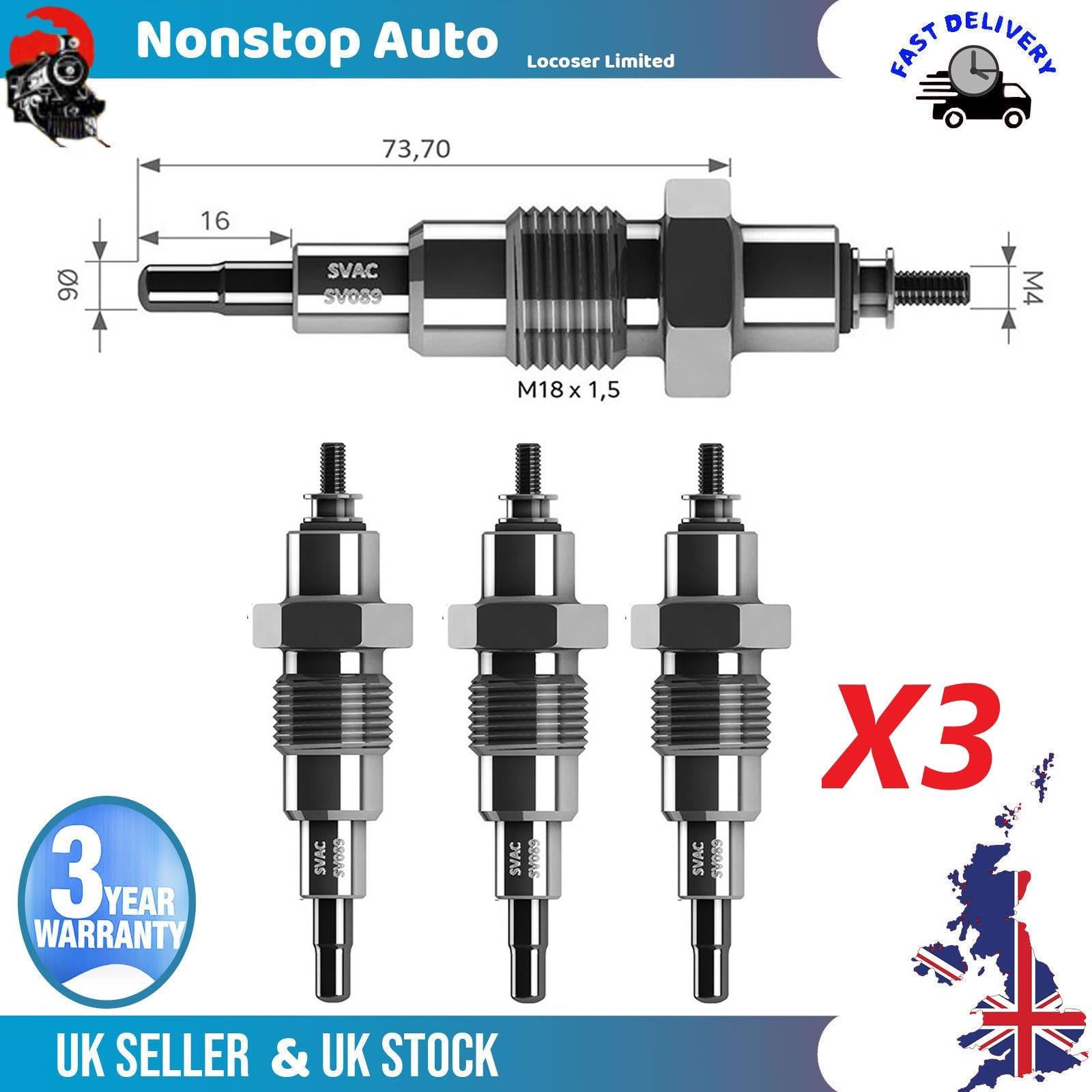 3X Glow Plugs For MERCEDES TRACTOR MAGIRUS IHC MC CORMICK DEUTZ 0001594101