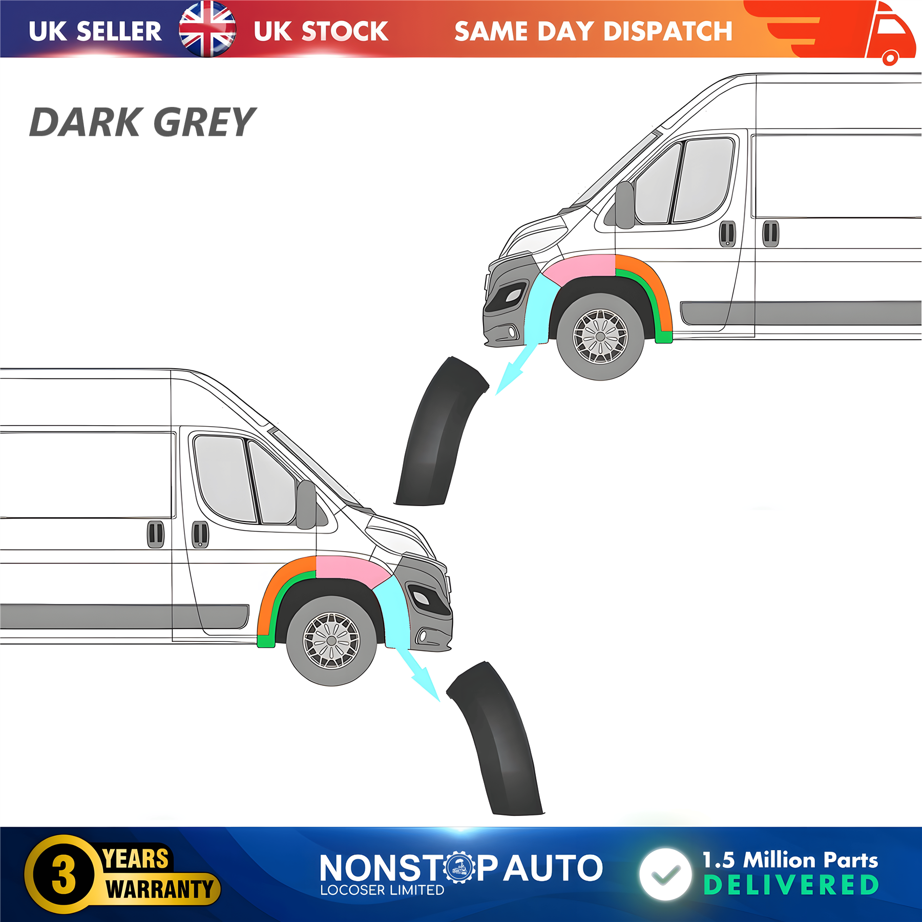2X Wheel Arch Trim Moulding Front Left and Right For CITROEN Relay PEUGEOT Boxer FIAT Ducato 2014 on 1611706980 1611707080