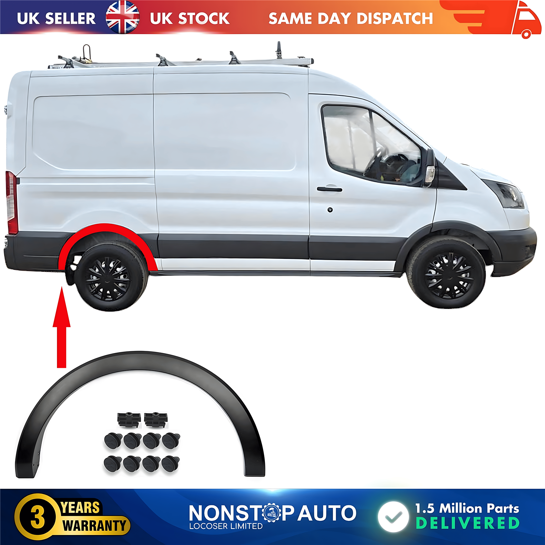 Wheel Arch Trim Moulding Rear Right For FORD Transit MK8 08.2013 on 1948507
