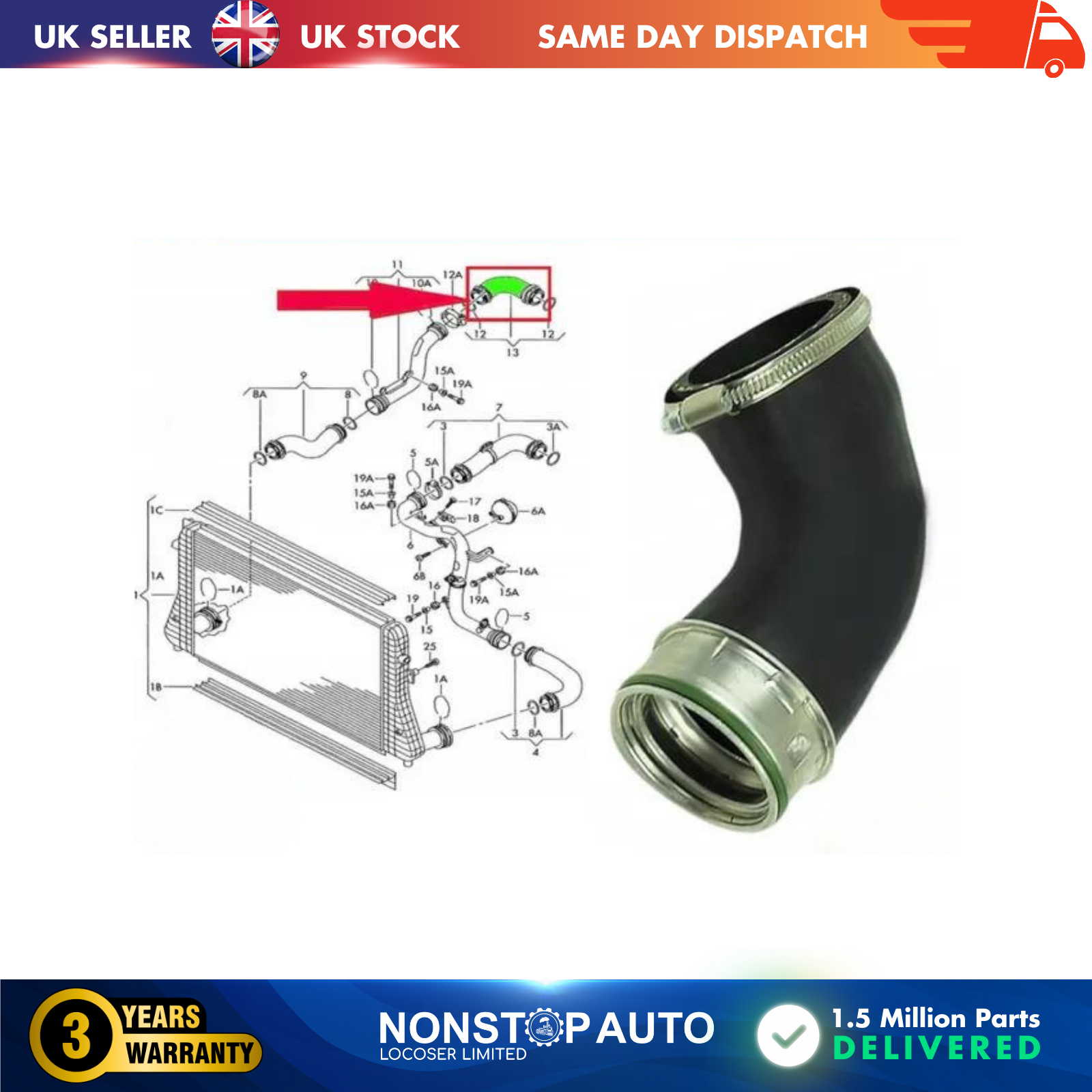 TURBO INTERCOOLER HOSE PIPE FOR AUDI A3 SEAT ALTEA LEON TOLEDO III SKODA OCTAVIA II SUPERB II VW CADDY III EOS GOLF PLUS V GOLF V JETTA III PASSAT B6 TOURAN 3C0145838D