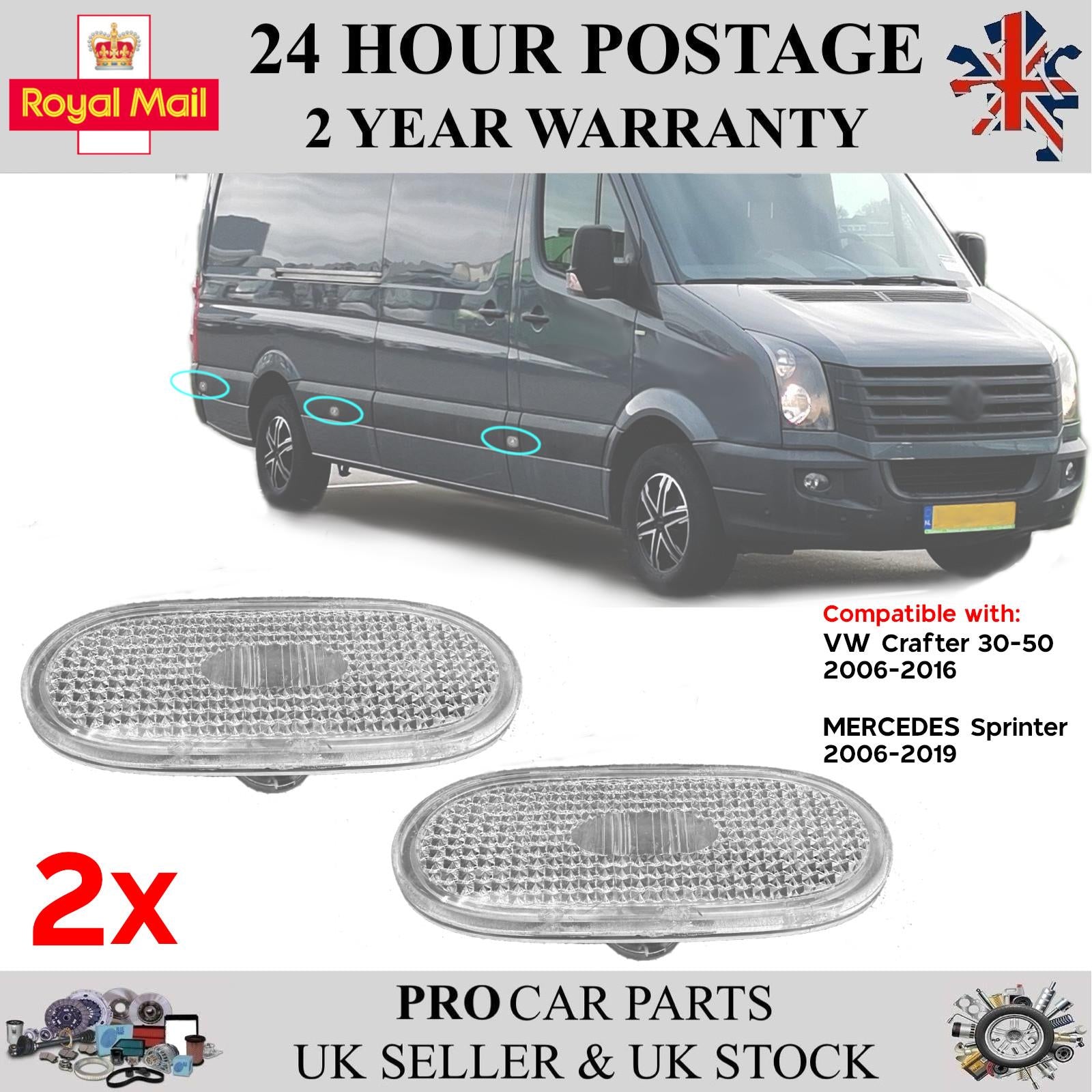 2X Side Marker Lens Clear Fits VW Crafter Mercedes Sprinter A0038202956