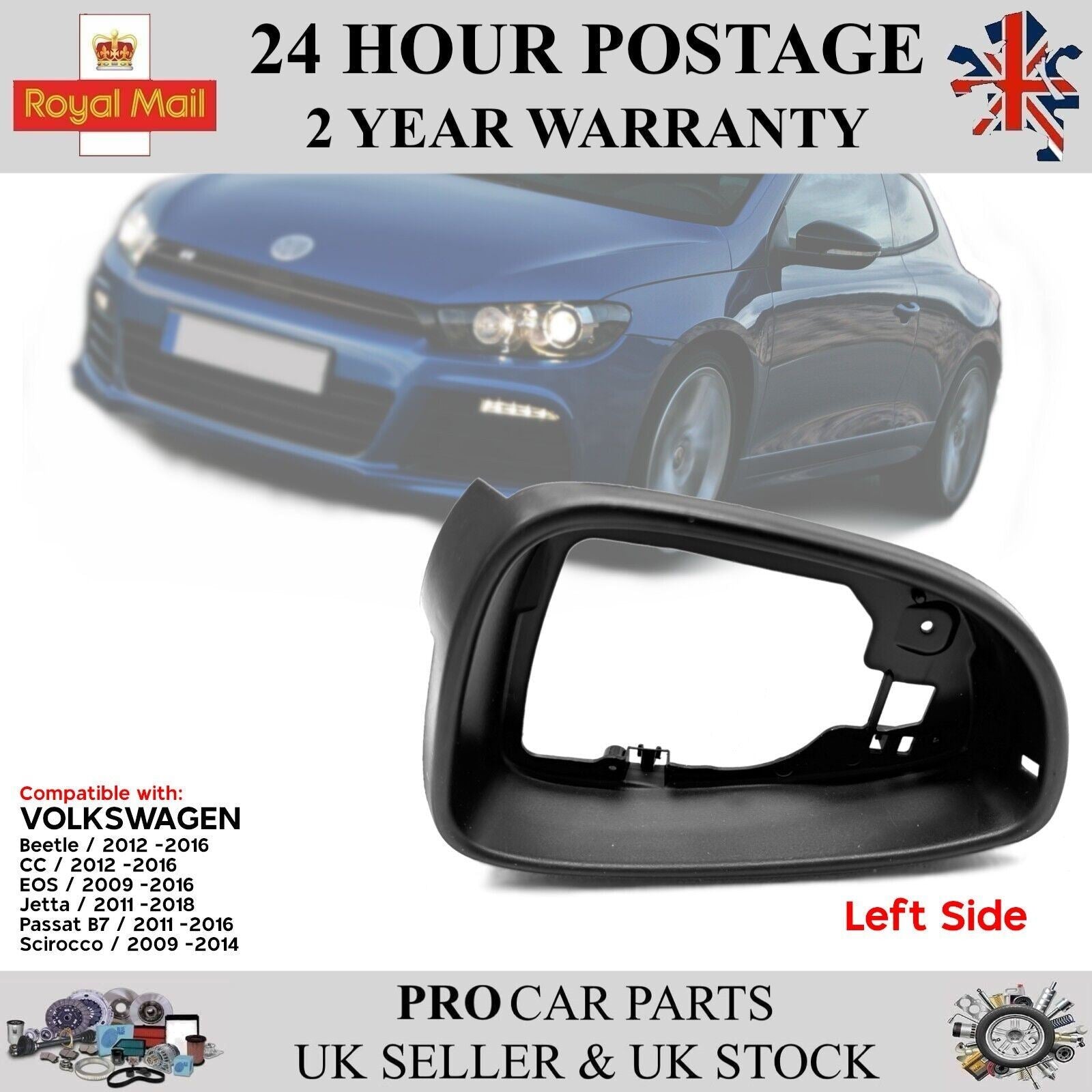 Left Side Door Wing Mirror Frame For VW Jetta Passat CC Scirocco Eos 3C8857601A