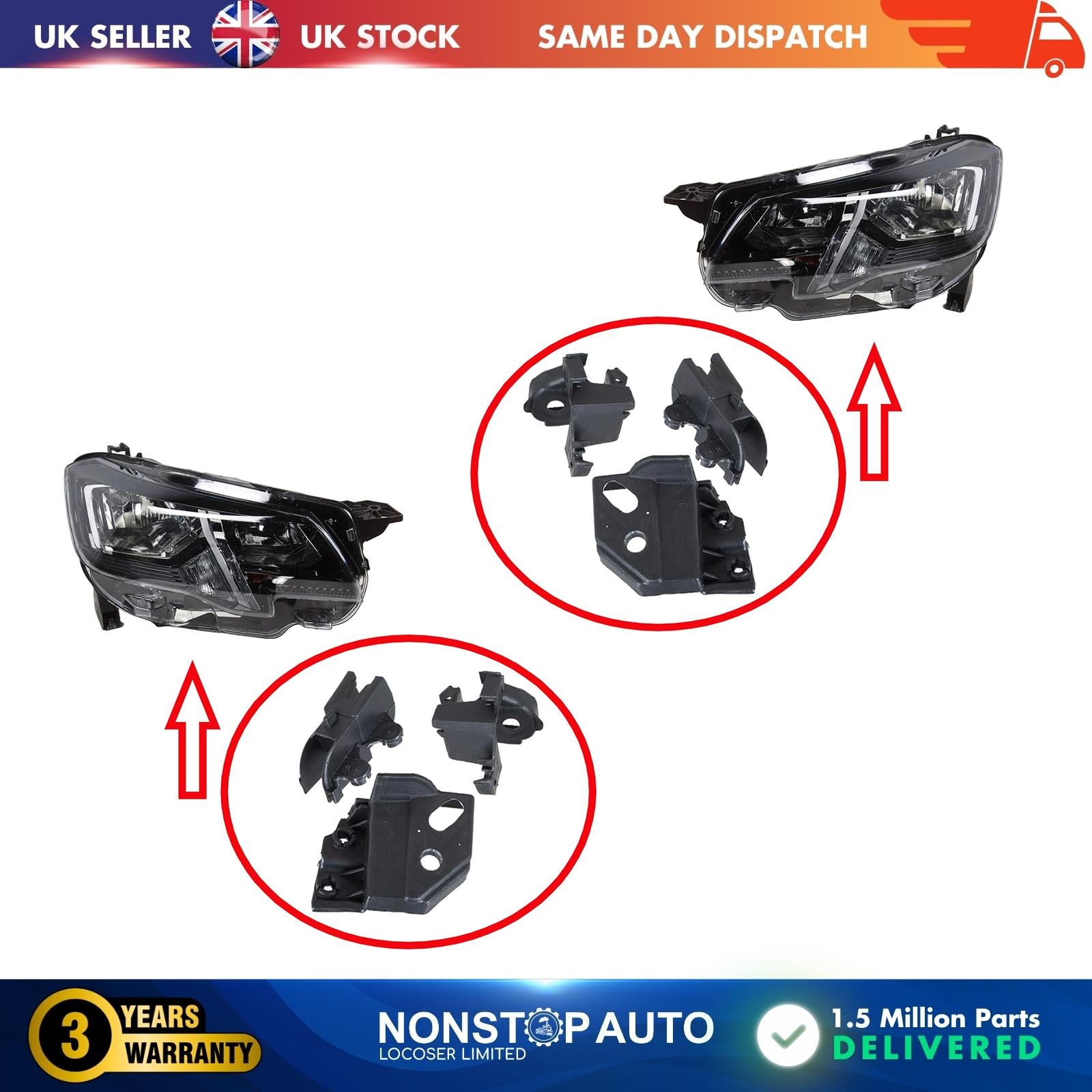 2X Headlight Repair Kit Bracket L and R For PEUGEOT Partner Rifter 2019 on