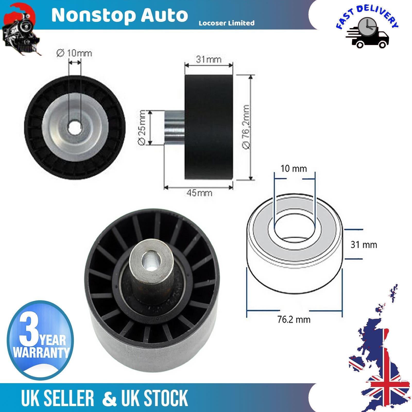 Fan Belt Tensioner Pulley -V- Ribbed Belt Idler  For FORD Transit Bus Van