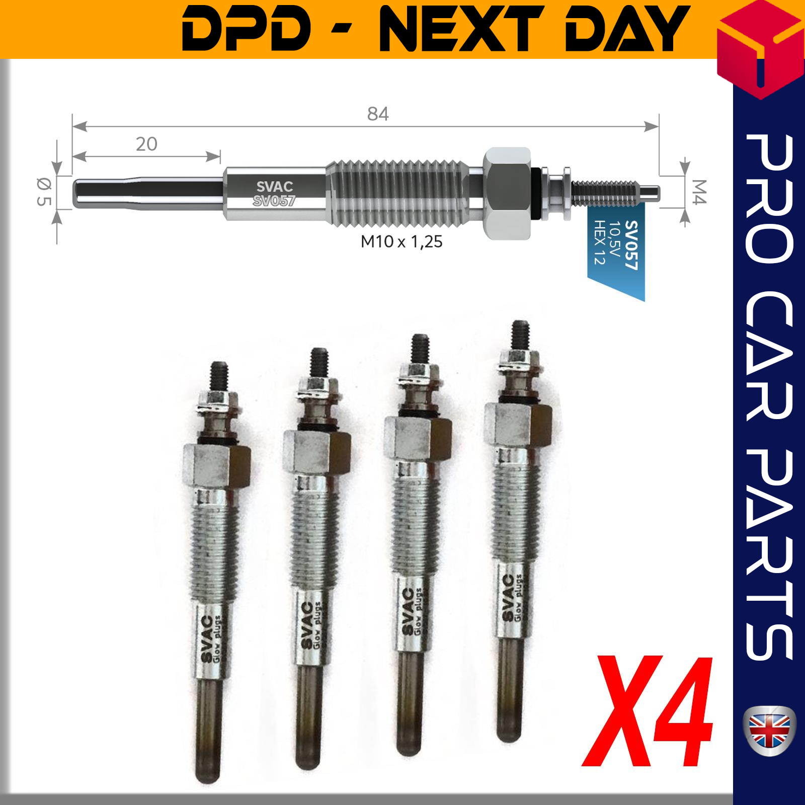 4 X KIA BESTA 2.2 D 10.5 V / MAZDA E2200 10.5 V Glow Plug