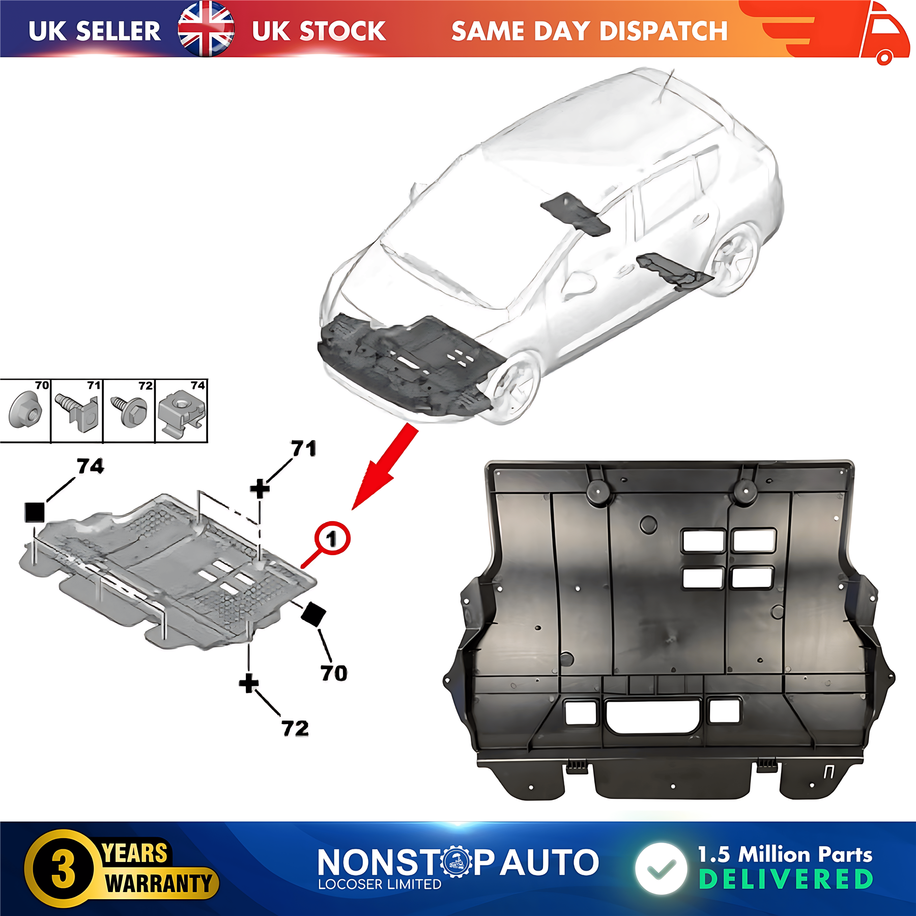 Under Engine Cover Undertray For PEUGEOT 308 3008 5008 Partner CITROEN C4 DS4 Berlingo 7013CT