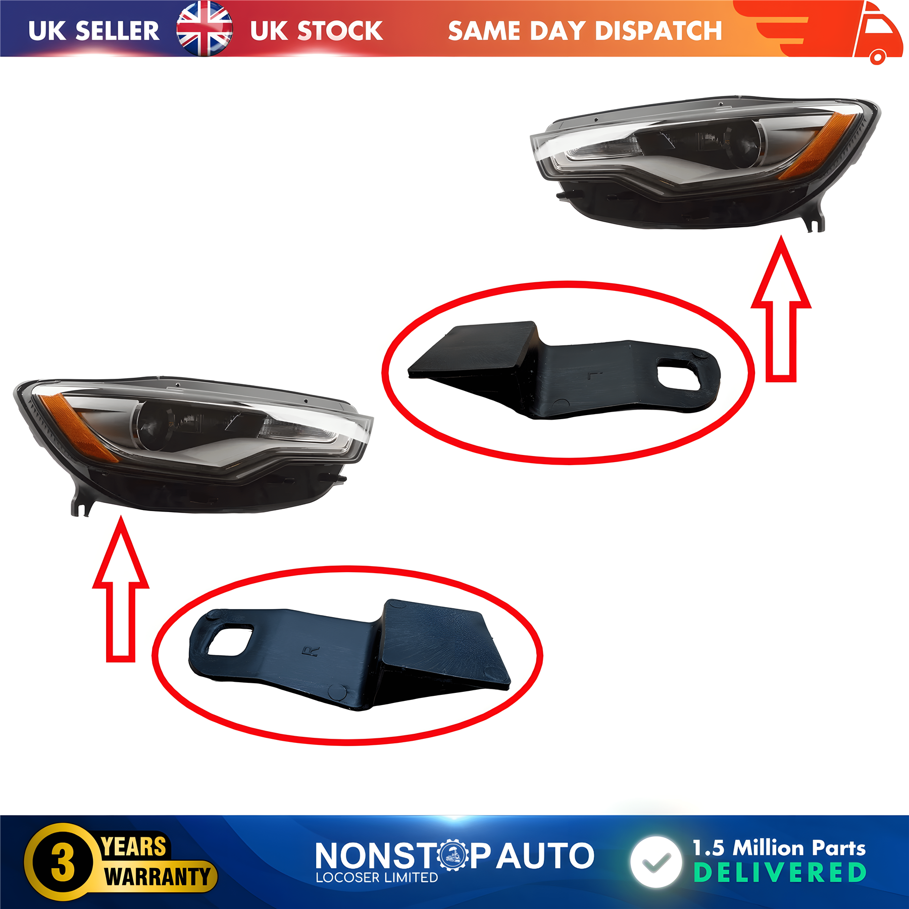 2X Headlight Repair Kit Bracket Mount Clips Left and Right For AUDI A6 C7  4G0941044E 4G0941043E