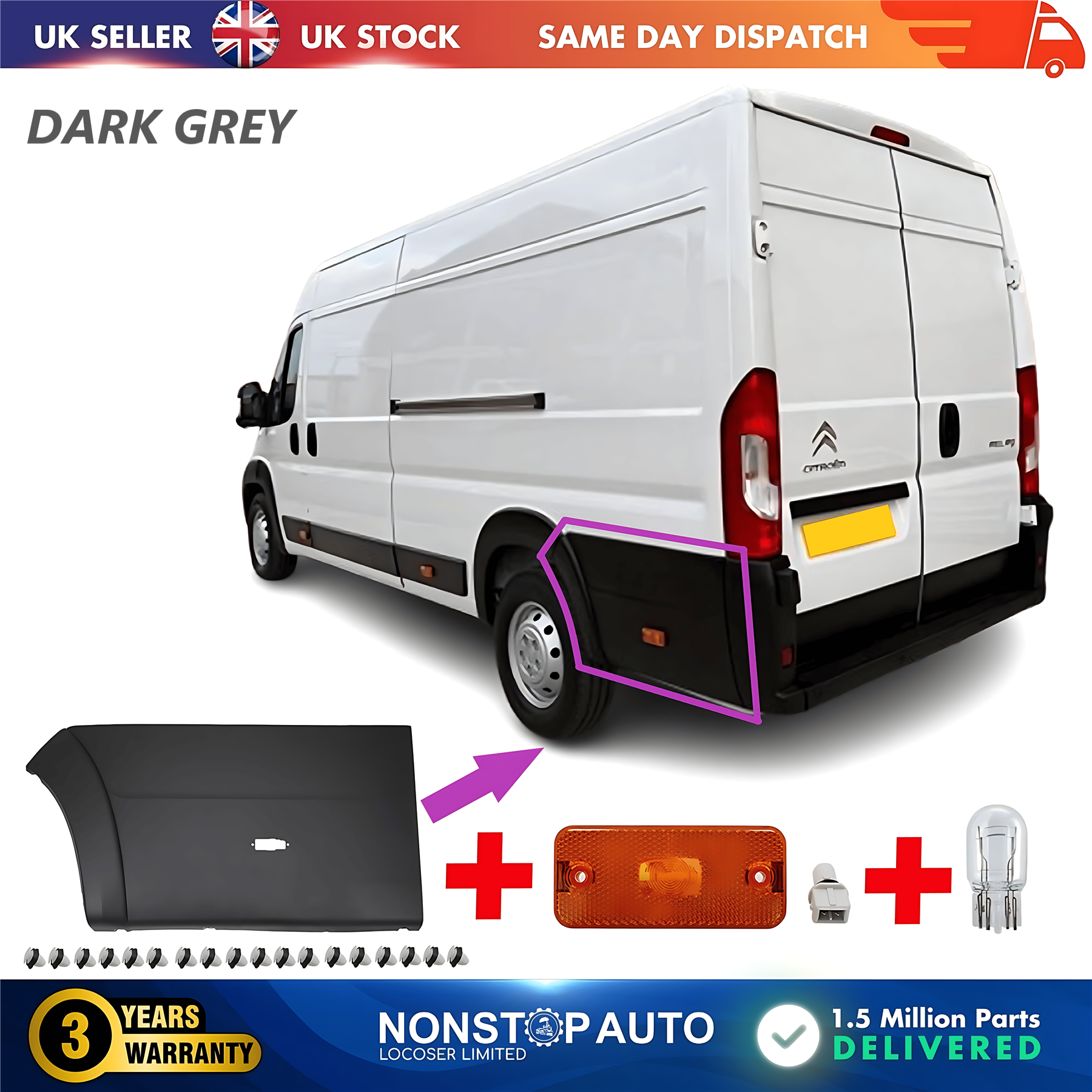 Moulding Trim Quarter Panel Indicator Bulb Rear Left For CITROEN Relay PEUGEOT Boxer FIAT Ducato 2006 on 8547AW