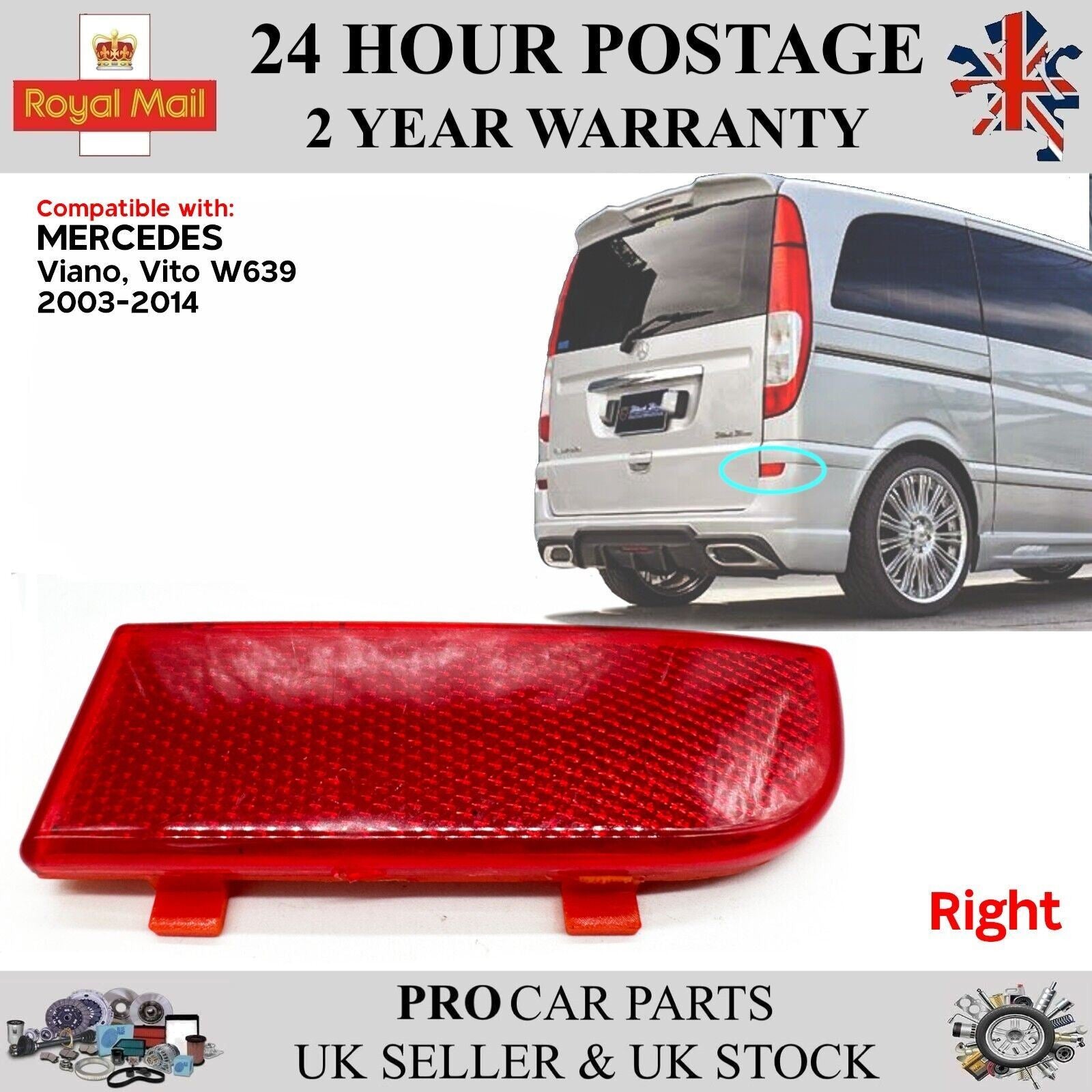 Red Lens Rear Bumper Reflector Right for Mercedes Viano Vito 2003-14 A6398260540