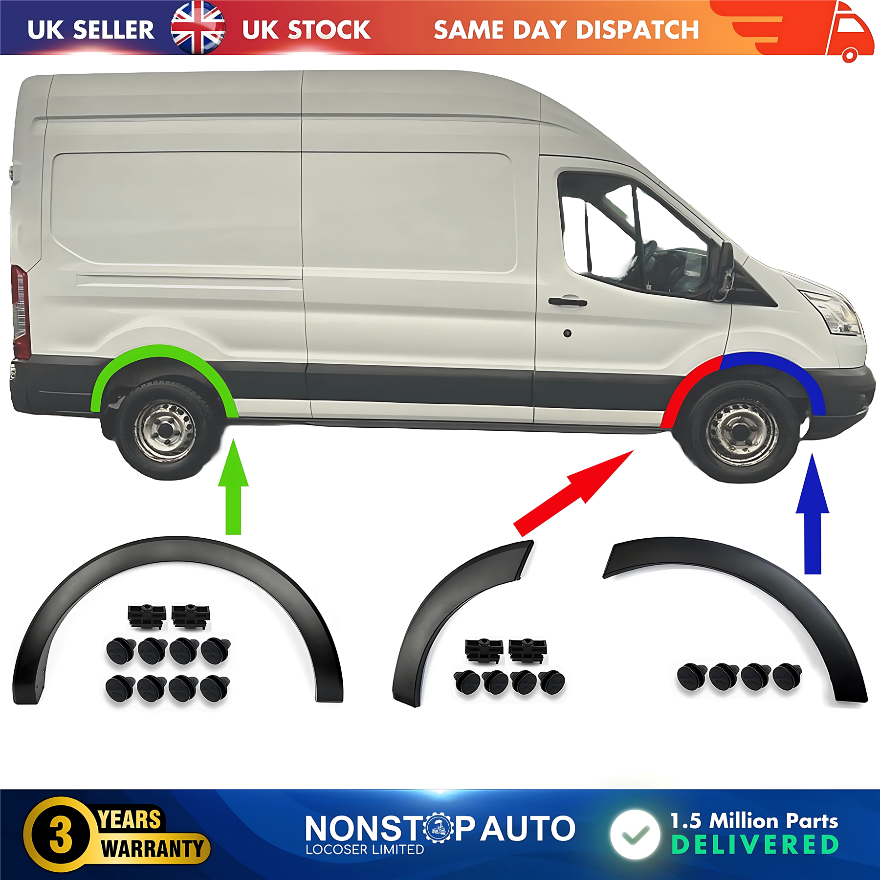 3X Wheel Arch Trim Moulding Right Set For FORD Transit MK8 08.2013 on