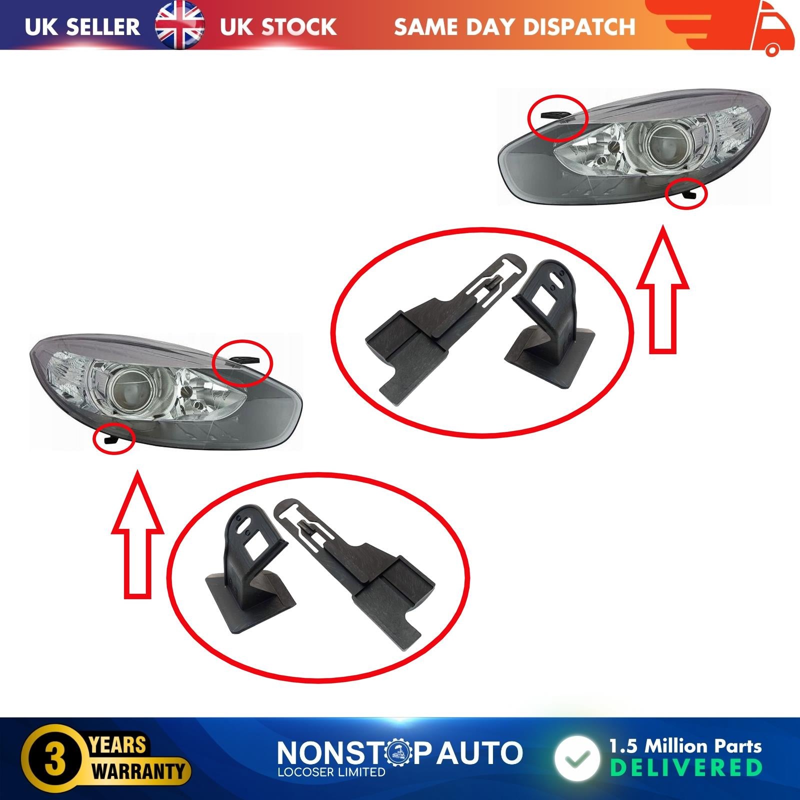 2X Headlight Repair Kit Bracket Mount Clips Left and Right For RENAULT Fluence 2009-2020 260601089R 260600738R