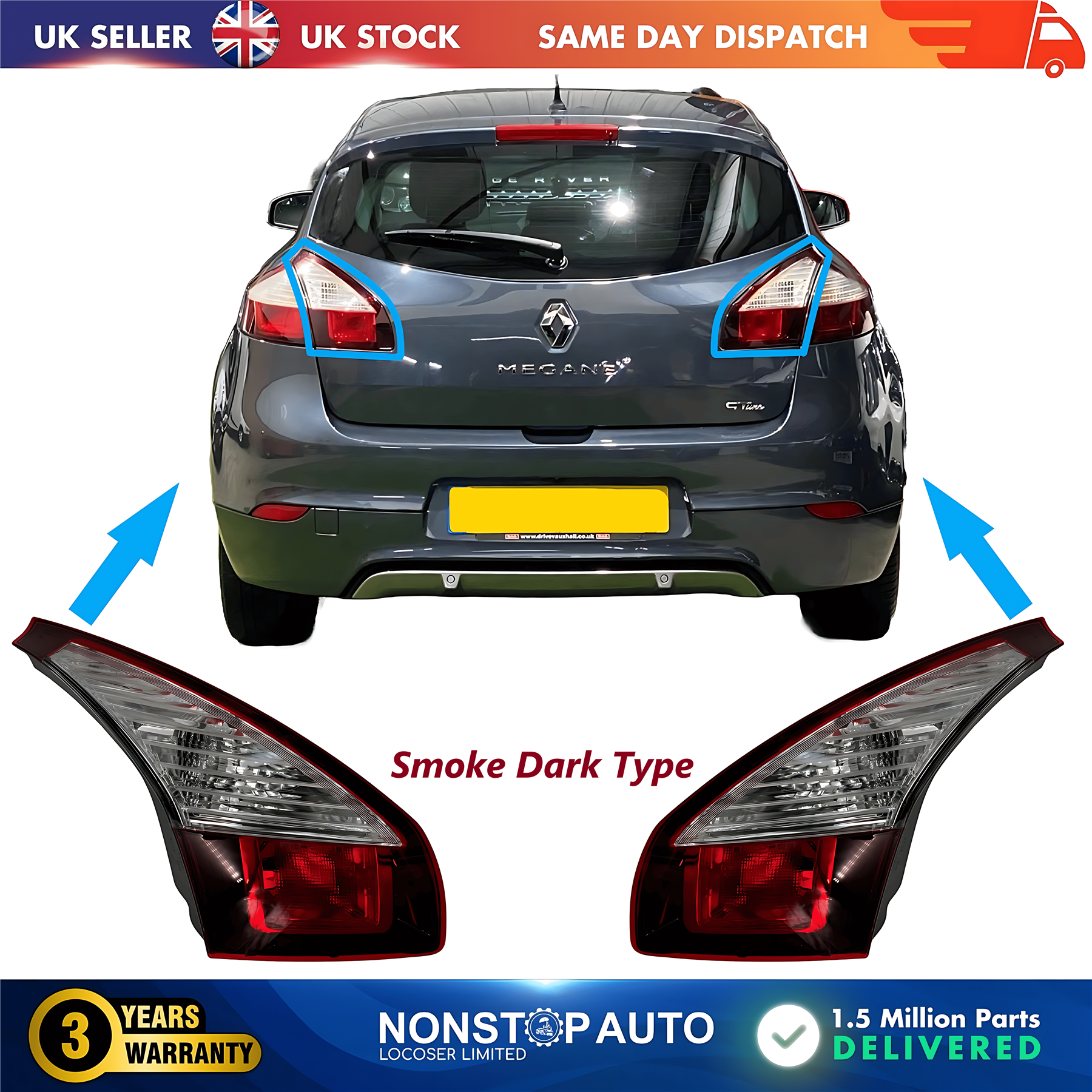 2X Rear Inner Light Lamp Left and Right For RENAULT Megane III 2013-2016