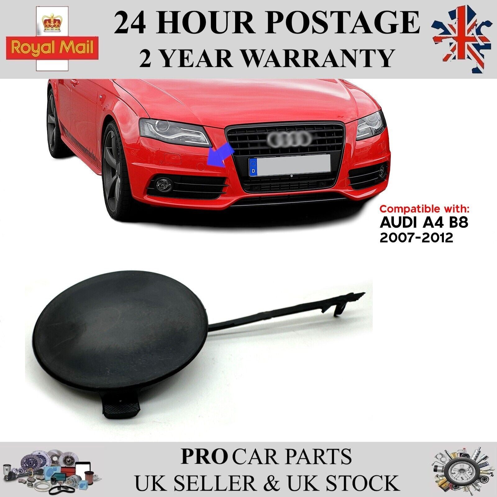 Front Bumper Tow Eye Hook Cover Cap For Audi A4 B8 2007 - 2012 8K0807241