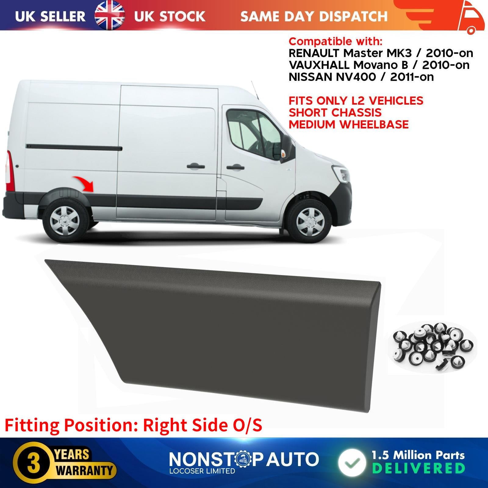 Door Side Band Moulding Rear Right Short for NISSAN NV400 768F30006R