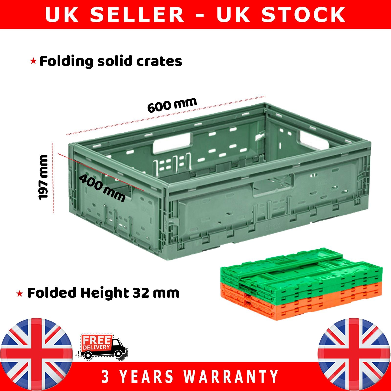 10X Commercial Stackable Foldable Plastic Eurobox Container Storage Boxes 