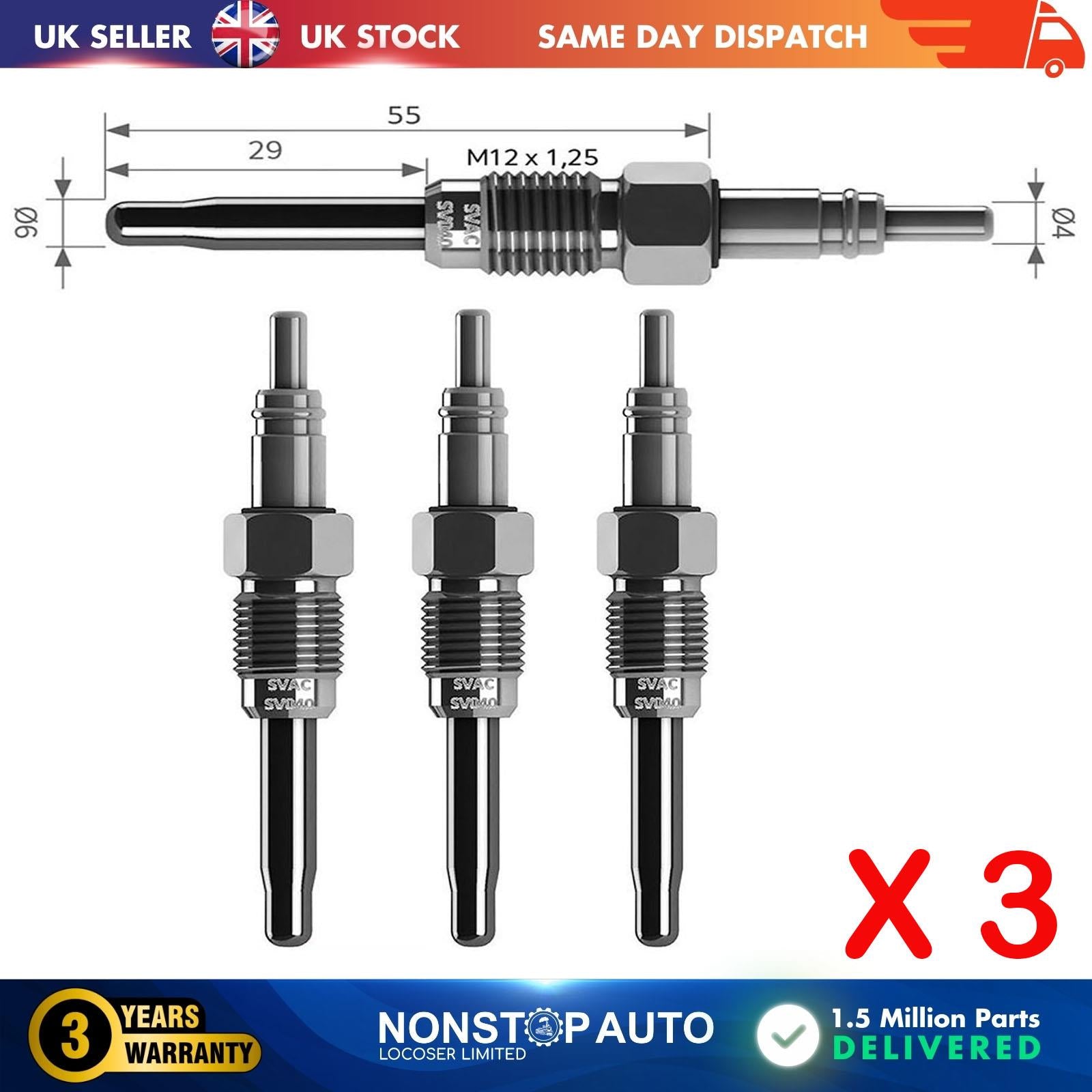 3X Glow Plugs For FIAT Brava Bravo I Marea Multipla Punto 1.9 JTD 71713981