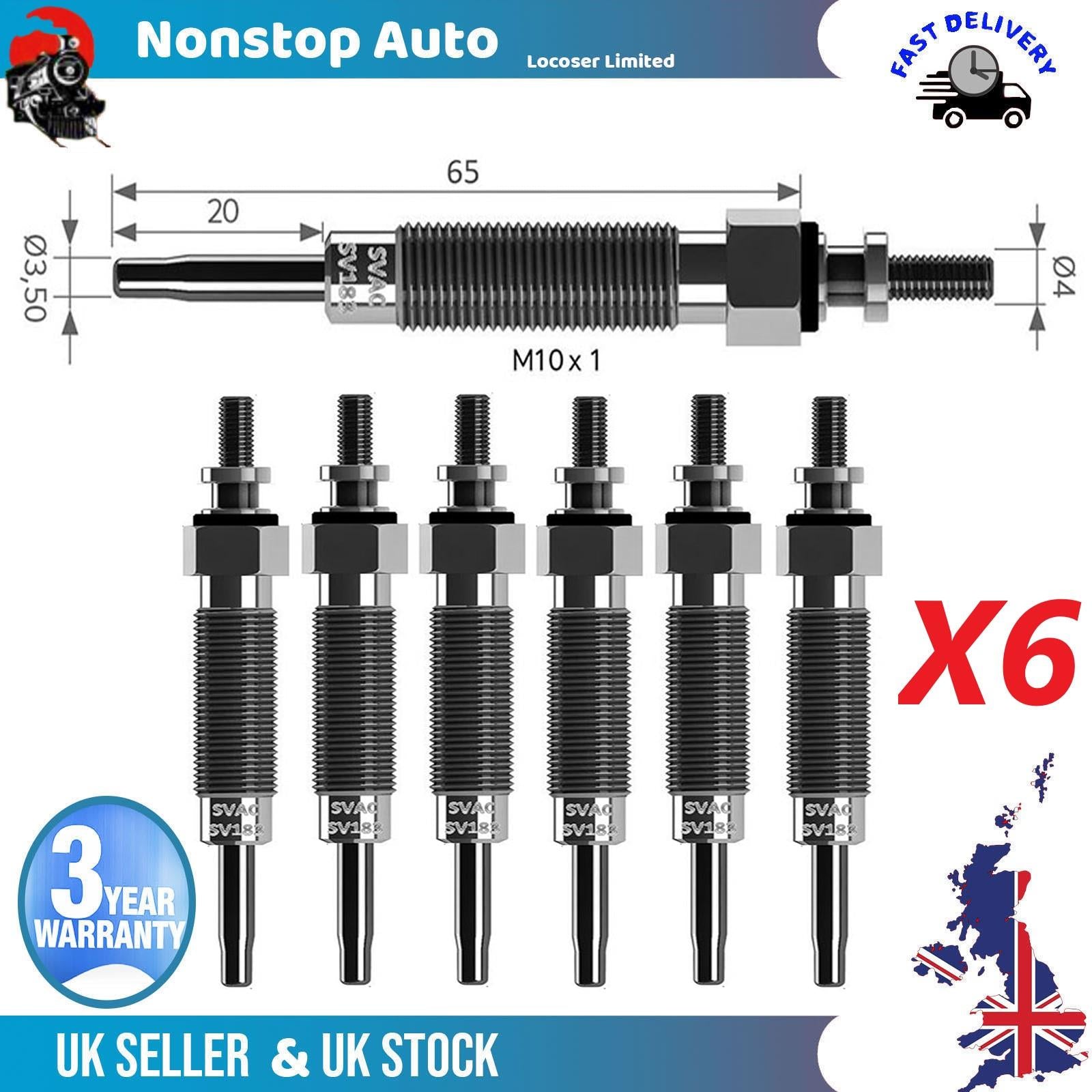 6X Glow Plugs For HYUNDAI H100 2.5 D 110654P400