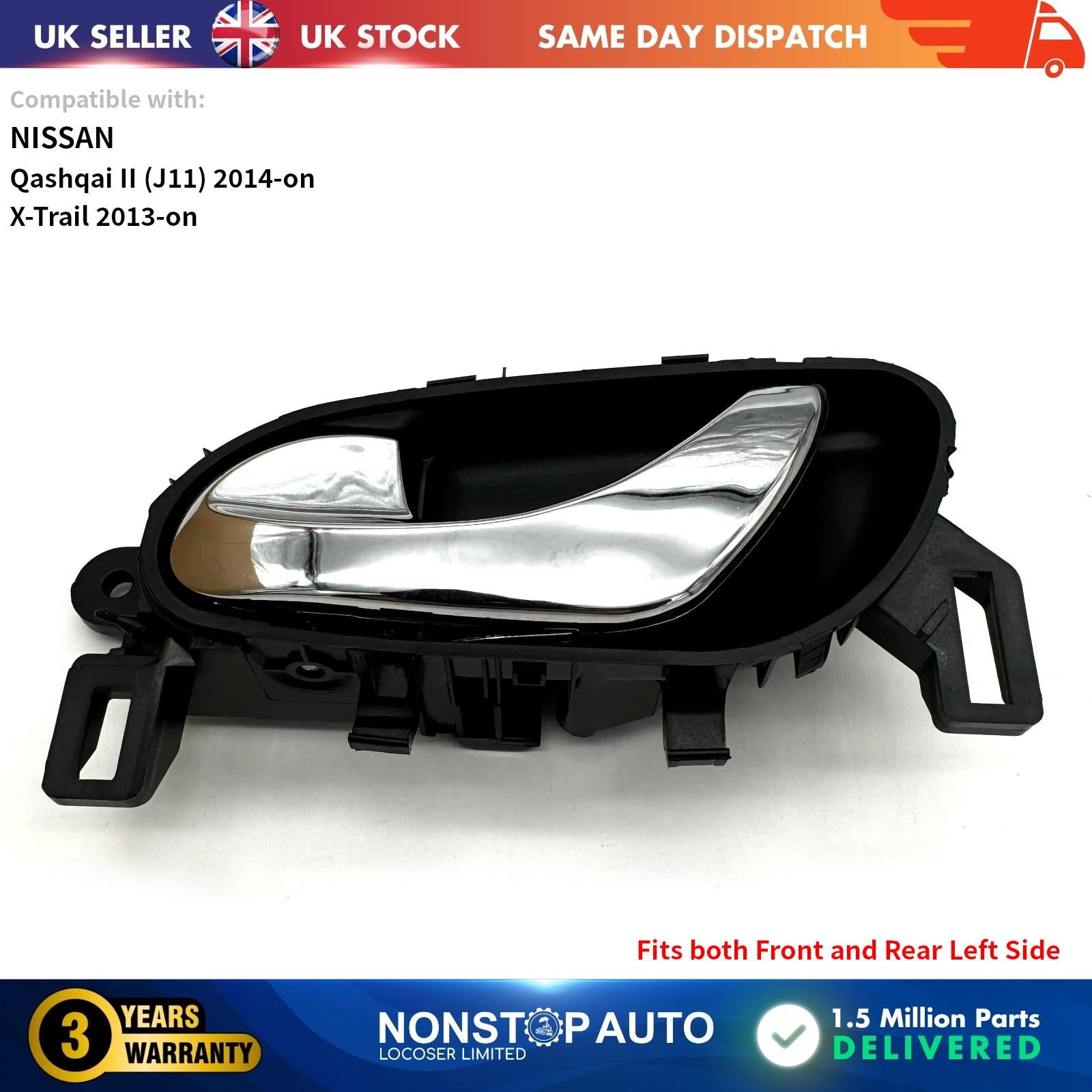 Chrome Inner Interior Door Handle Front Rear Left For NISSAN Qashqai II X Trail