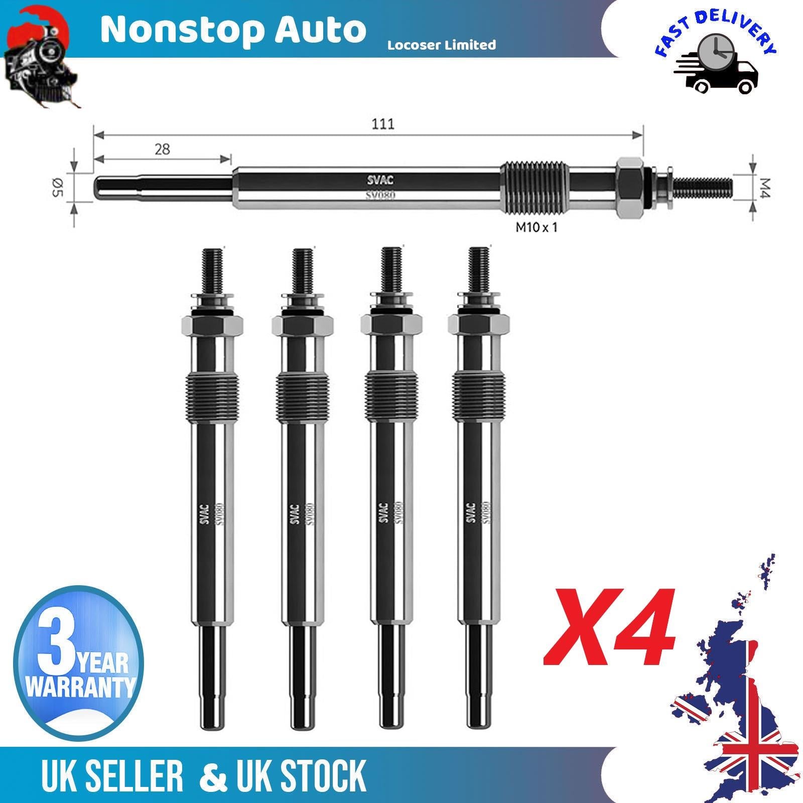 4X Glow Plugs For VAUXHALL Vectra B 2.0 DI 16V 90464737