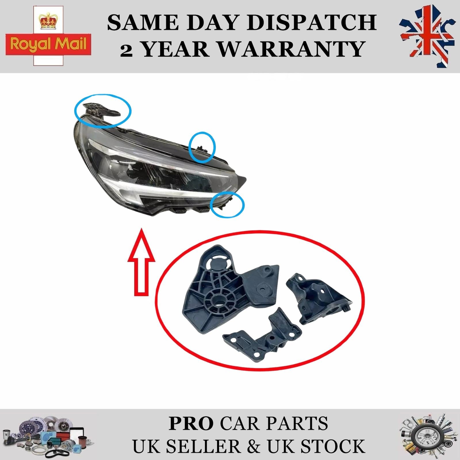 Headlight Repair Kit Bracket Mount Clips Right For VAUXHALL Corsa F 2019-ON