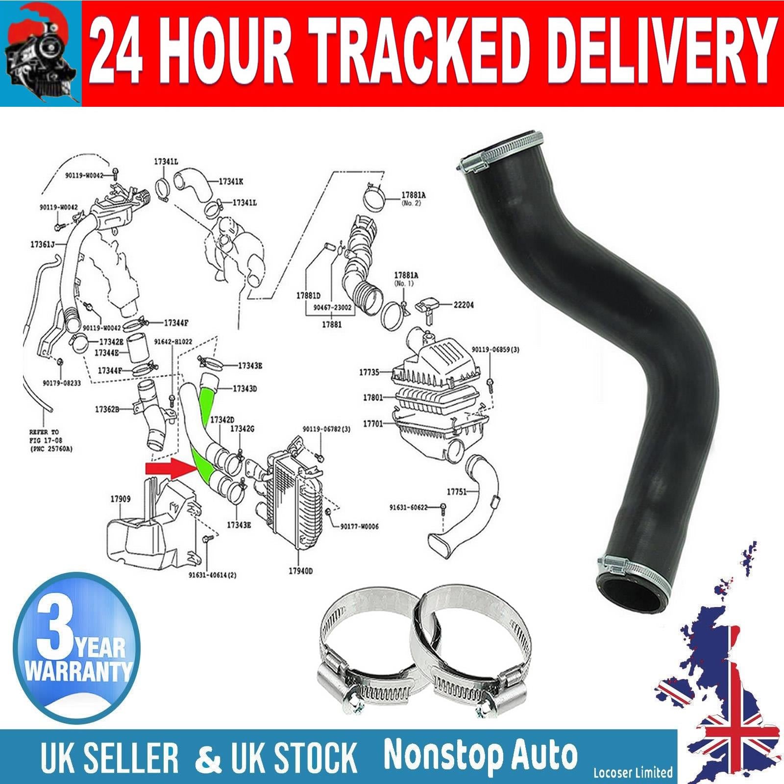 TURBO INTERCOOLER HOSE PIPE FOR TOYOTA AVENSIS COROLLA VERSO 2.0 D 1734327030