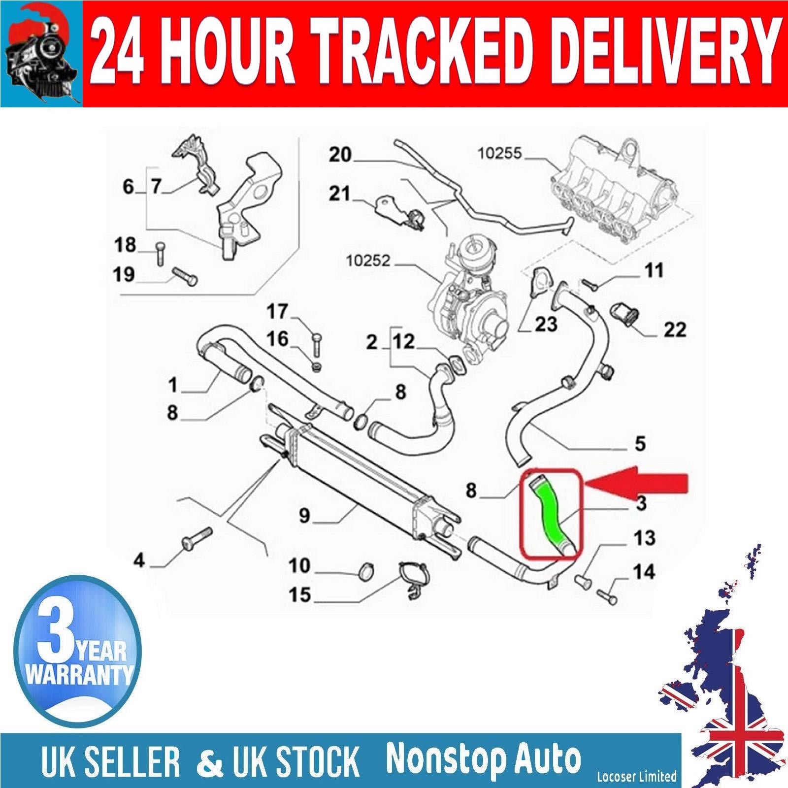 TURBO INTERCOOLER HOSE PIPE FOR  FIAT DOBLO II 1.3 MJTD 51810956
