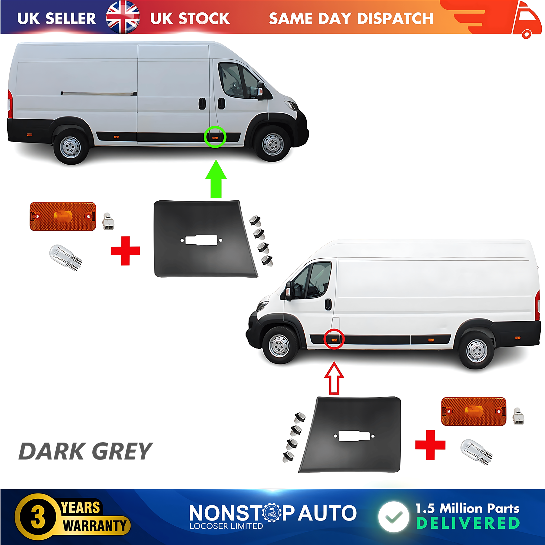 2X Moulding Trim Panel Indicator Bulb Left and Right For CITROEN Relay PEUGEOT Boxer FIAT Ducato 2006 on