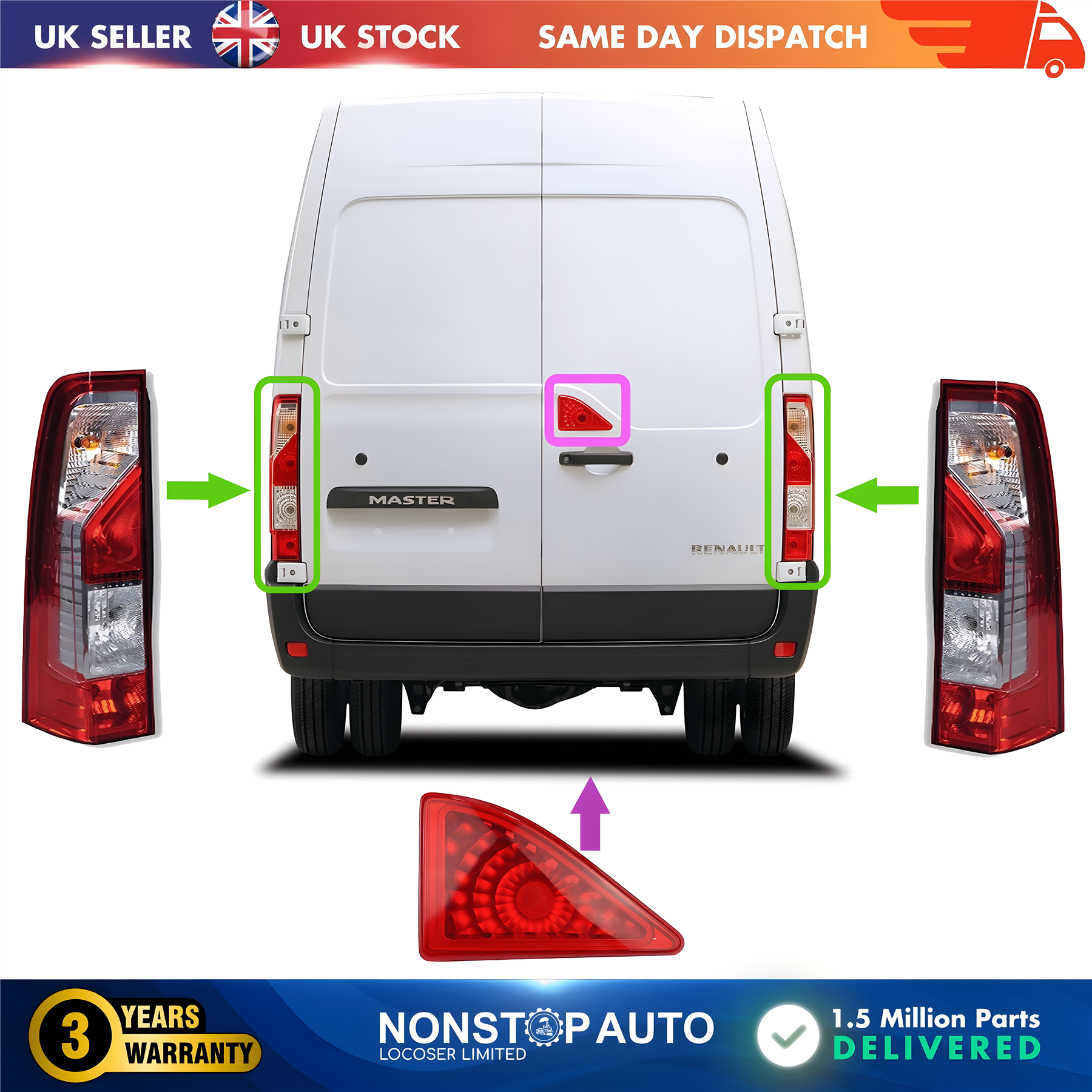 Tail Light Lamp R and L + Central Brake Lamp For RENAULT Master III IV 2010 on